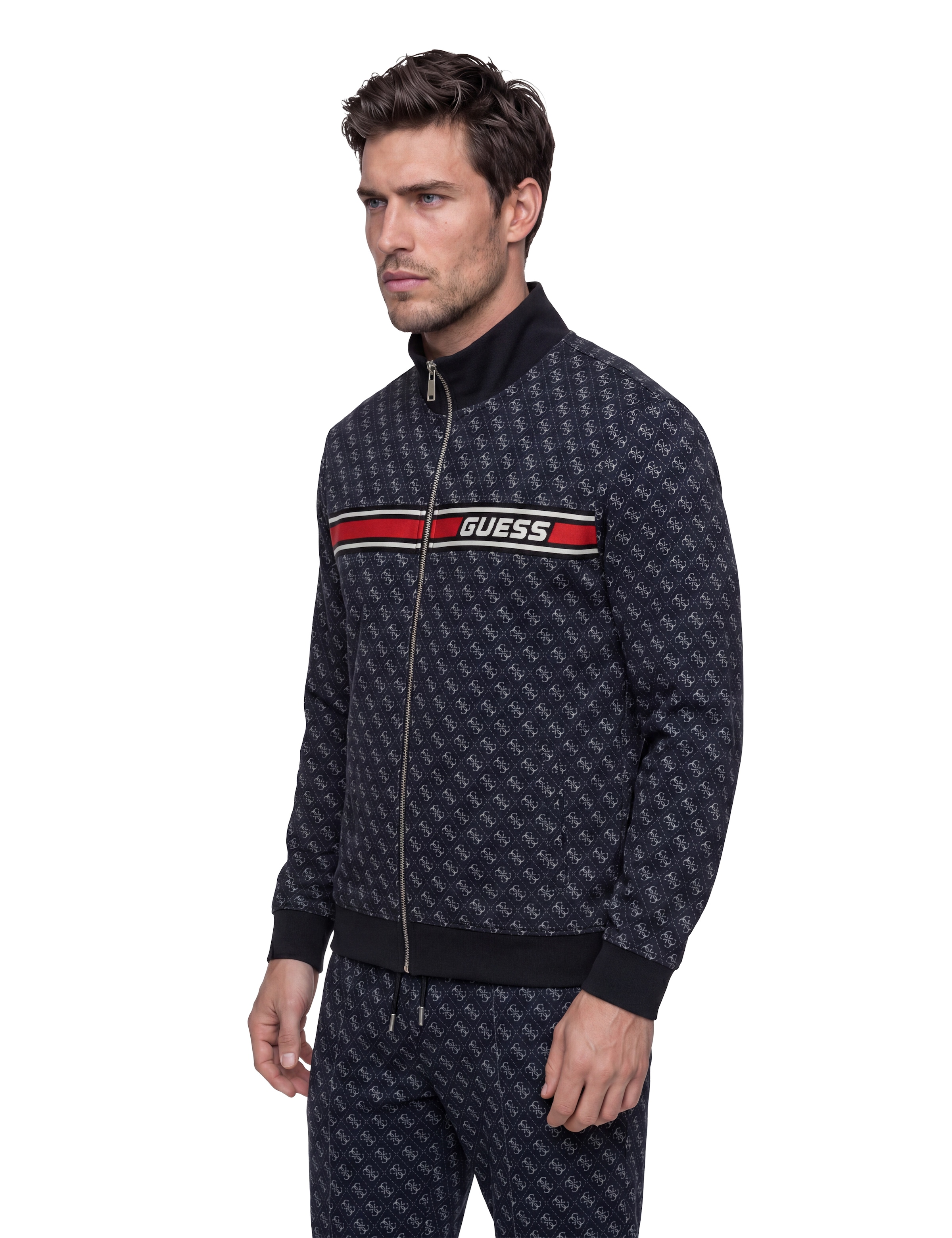 Guess Sweatjacke »KORBIN« Stehkragen, Regular Fit, Eingrifftaschen