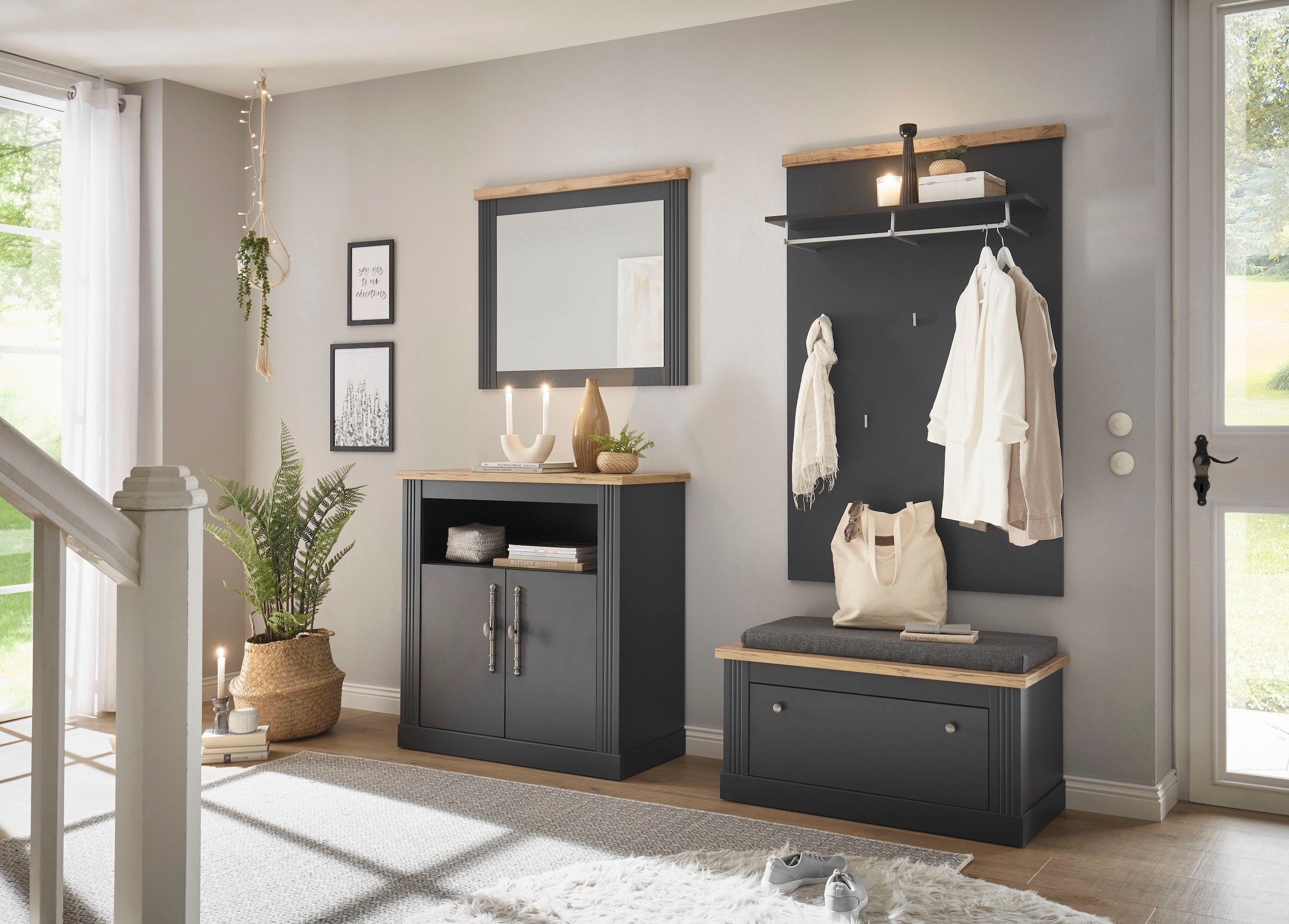 GOODproduct Ensemble de vestiaires »WESTMINSTER TOPSELLER!« Schuhbank, Spiegel, Kommode, Wandpaneel, 4 cuis tlg.