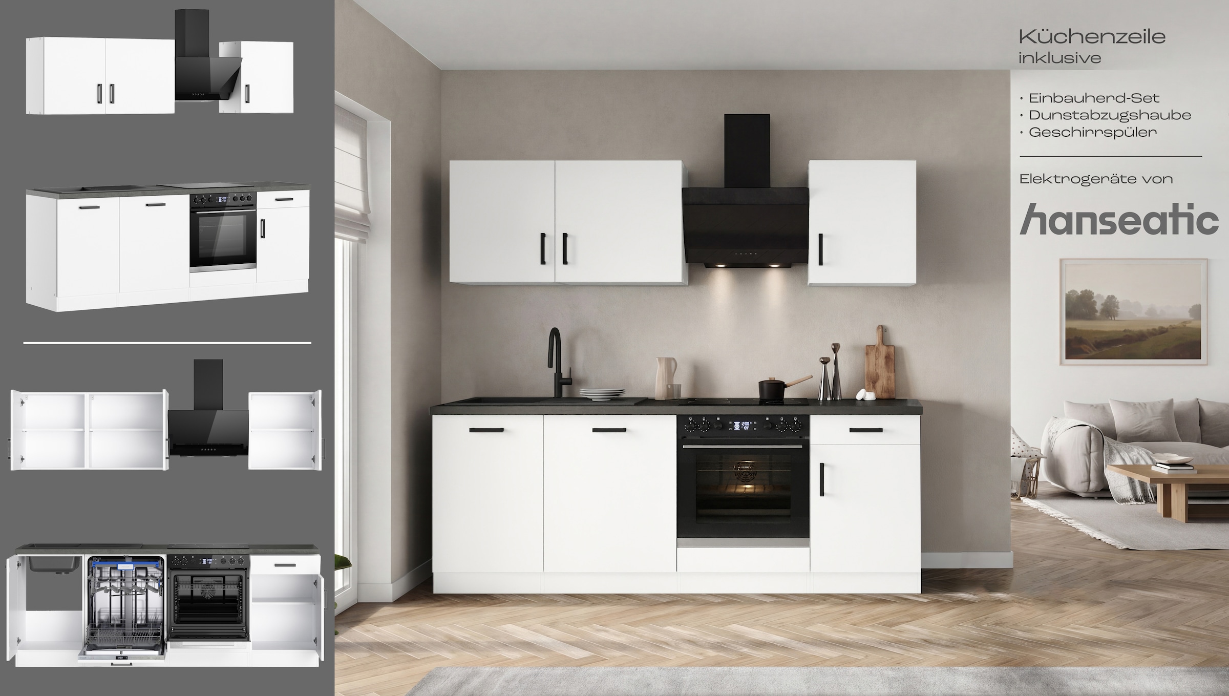 KOCHSTATION Kitchenette »KS-Toronto« Largeur 220 cm, au choix avec appareils HANSEATIC-E