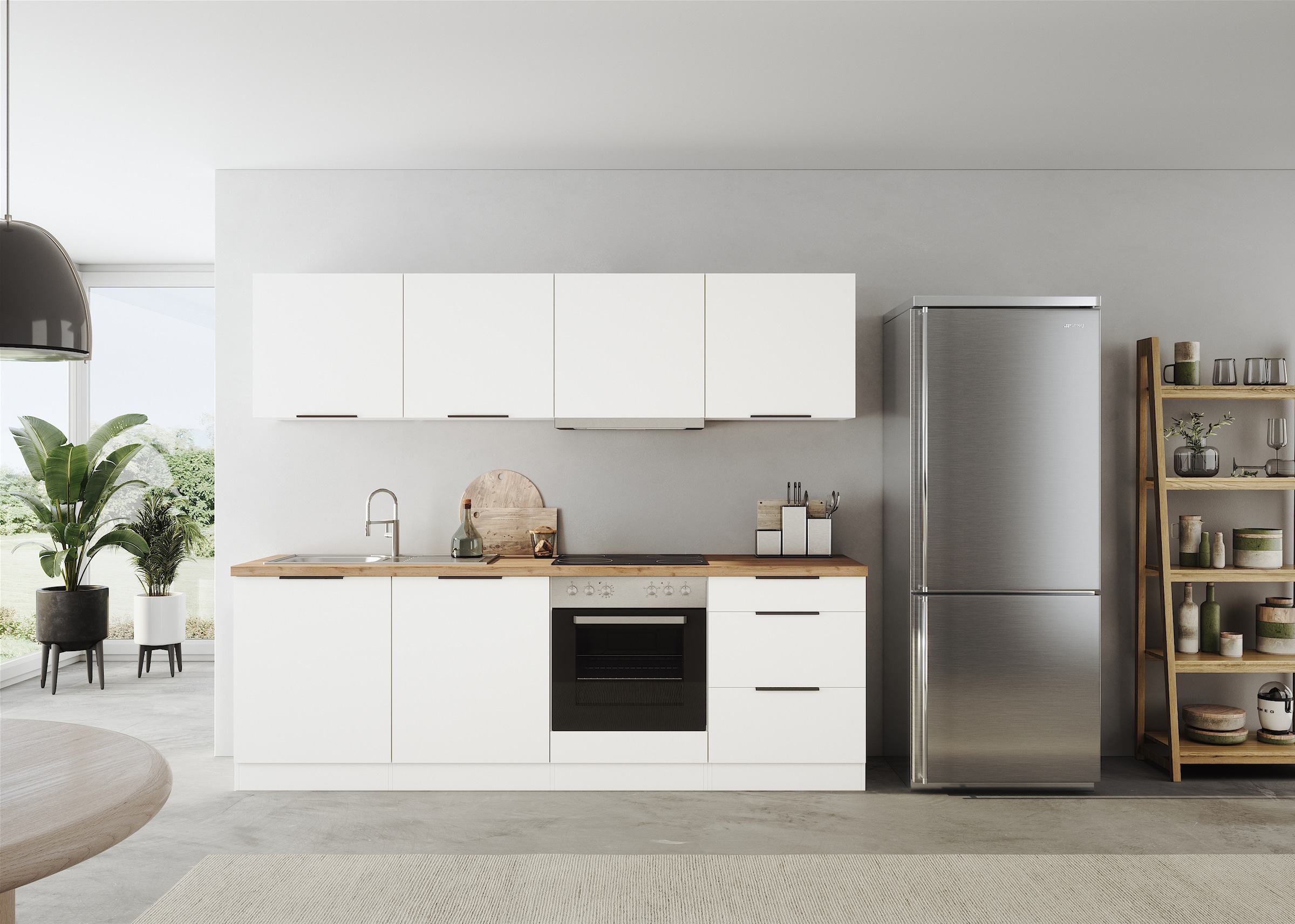KOCHSTATION Kitchenette »KS-Lagos2, Breite 240 cm« au choix avec appareils électriques, avec plan de travail épais de 38mm