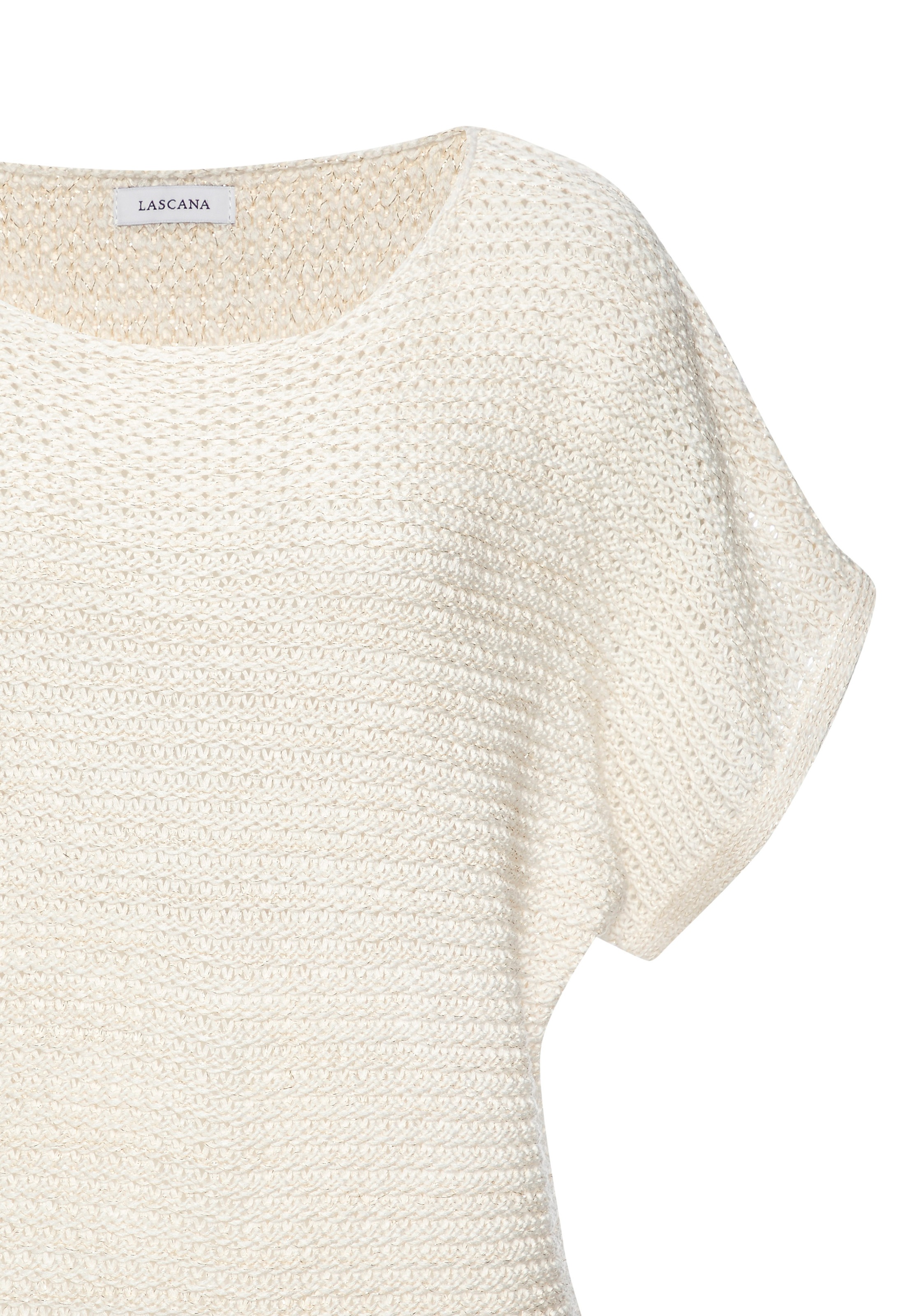 LASCANA Pull à manches courtes in luftigem Ajourstrick, leichter Sommerpullover, Metallic-Effekt