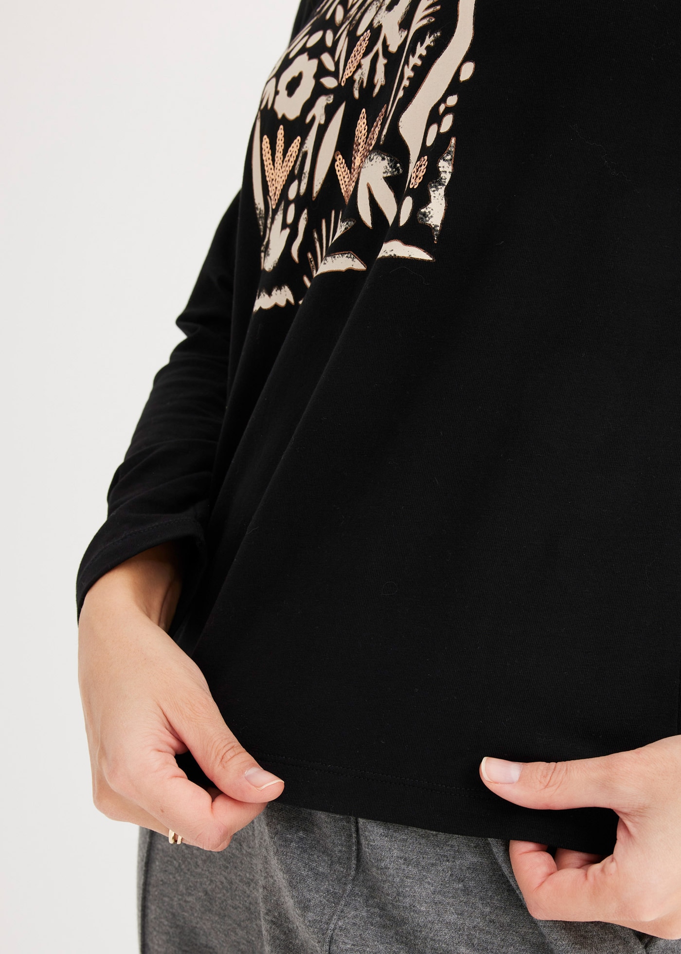 bonprix Langarmshirt Slim fit, Langarm, Druck mit Pailletten, für Frühling und Sommer