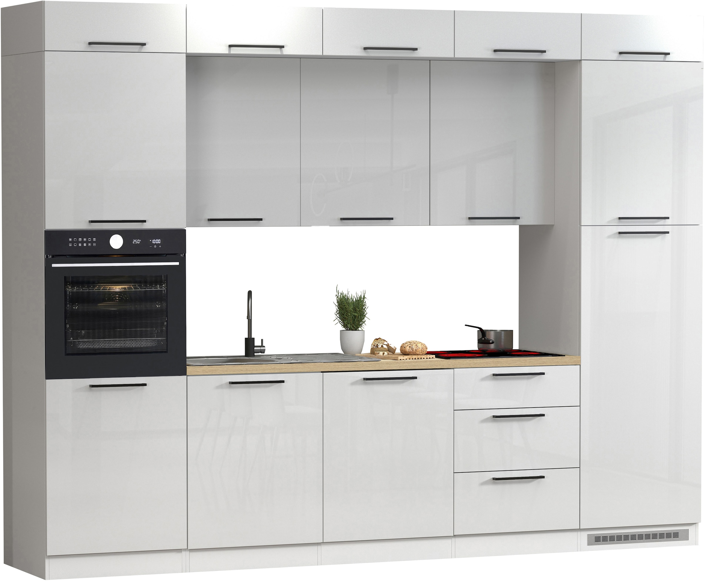 KOCHSTATION Kitchenette »Luna, Einbauküche, Zeilenküche, mit Soft-Close Funktion, Made in Italy« Breite 300 cm ohne E-Geräte, mit Spüle+Siphon und Aufsatz