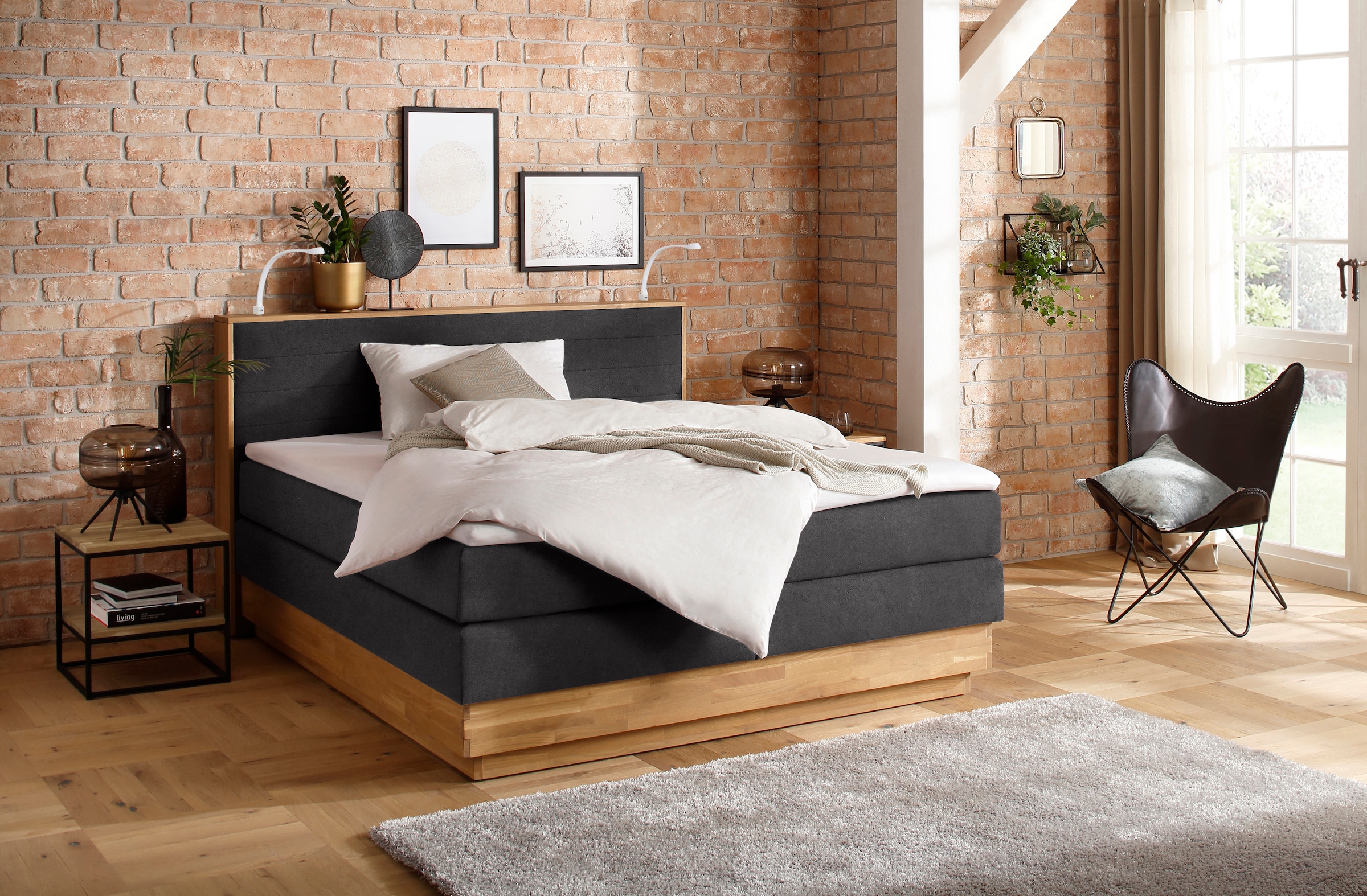 Home affaire Boxspringbett »Cavan« Eiche, inkl. Bettkasten & Topper, verschiedene Härtegrade (auch H4)