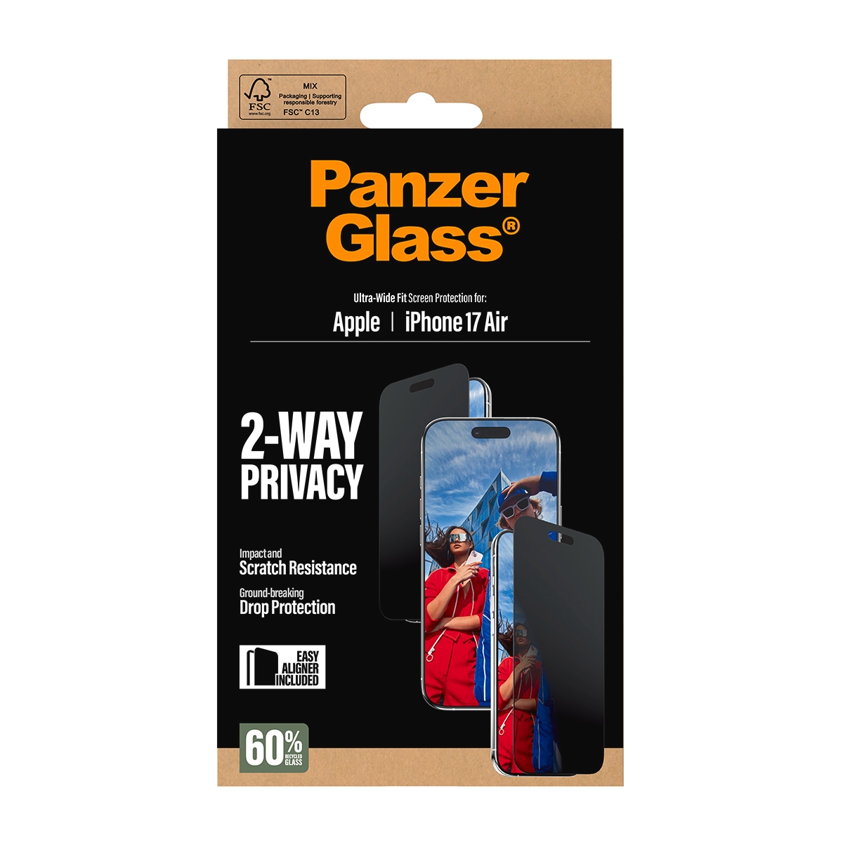 CARE by PanzerGlass Verre de protection d'écran »2-Way Privacy Ultra-Wide Fit Screen Protector« für Apple iPhone Air Displayschutzfolie, Schutzfolie, Bildschirmschutz, kratz- & stossfest