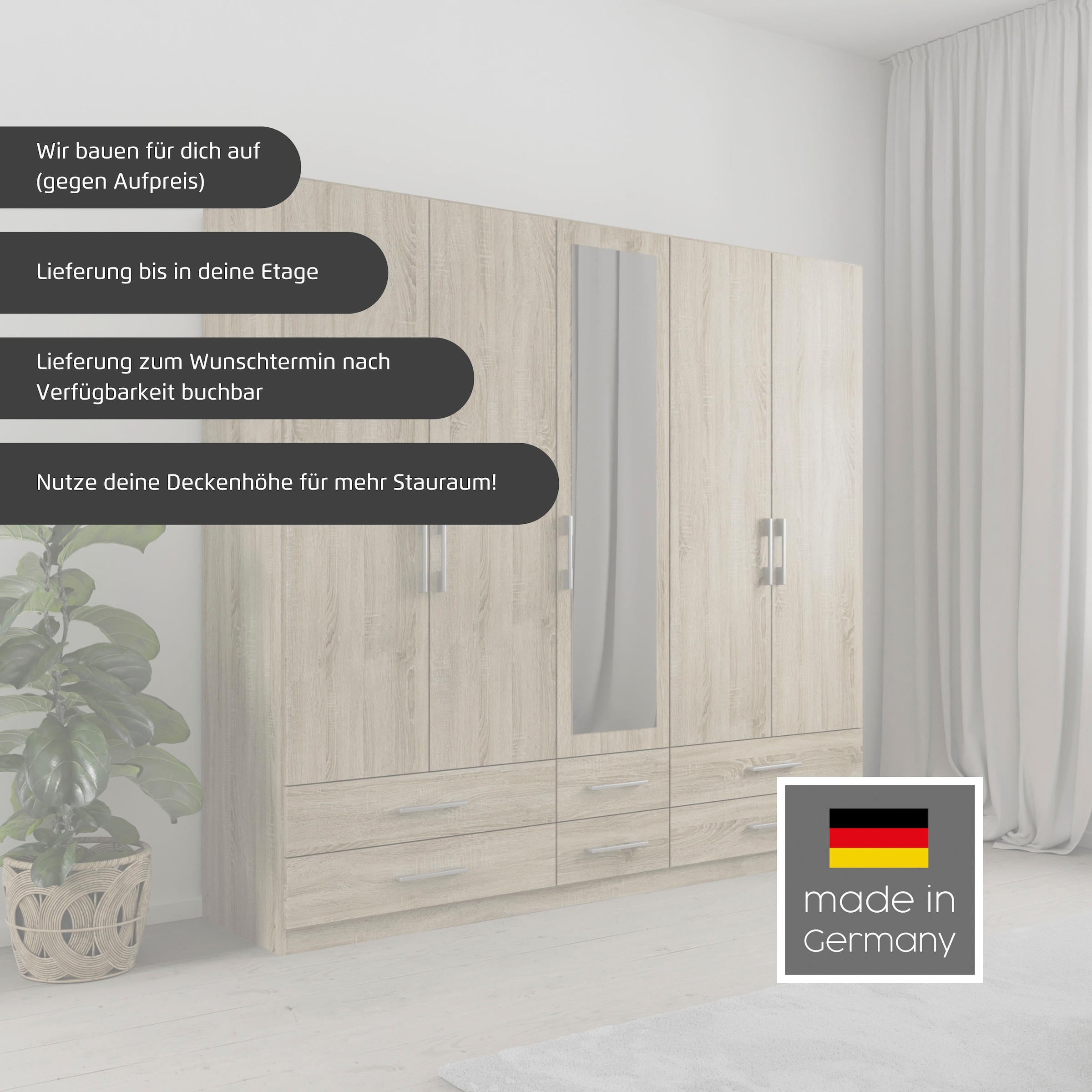 rauch Kleiderschrank »Schrank Garderobe Wäscheschrank HERSBRUCK in 2 Breiten« Breiten: 226 oder 271 cm, Höhe 210 cm,  mit 6 grosszügigen Schubladen sowie Spiegeltüren MADE IN GERMANY