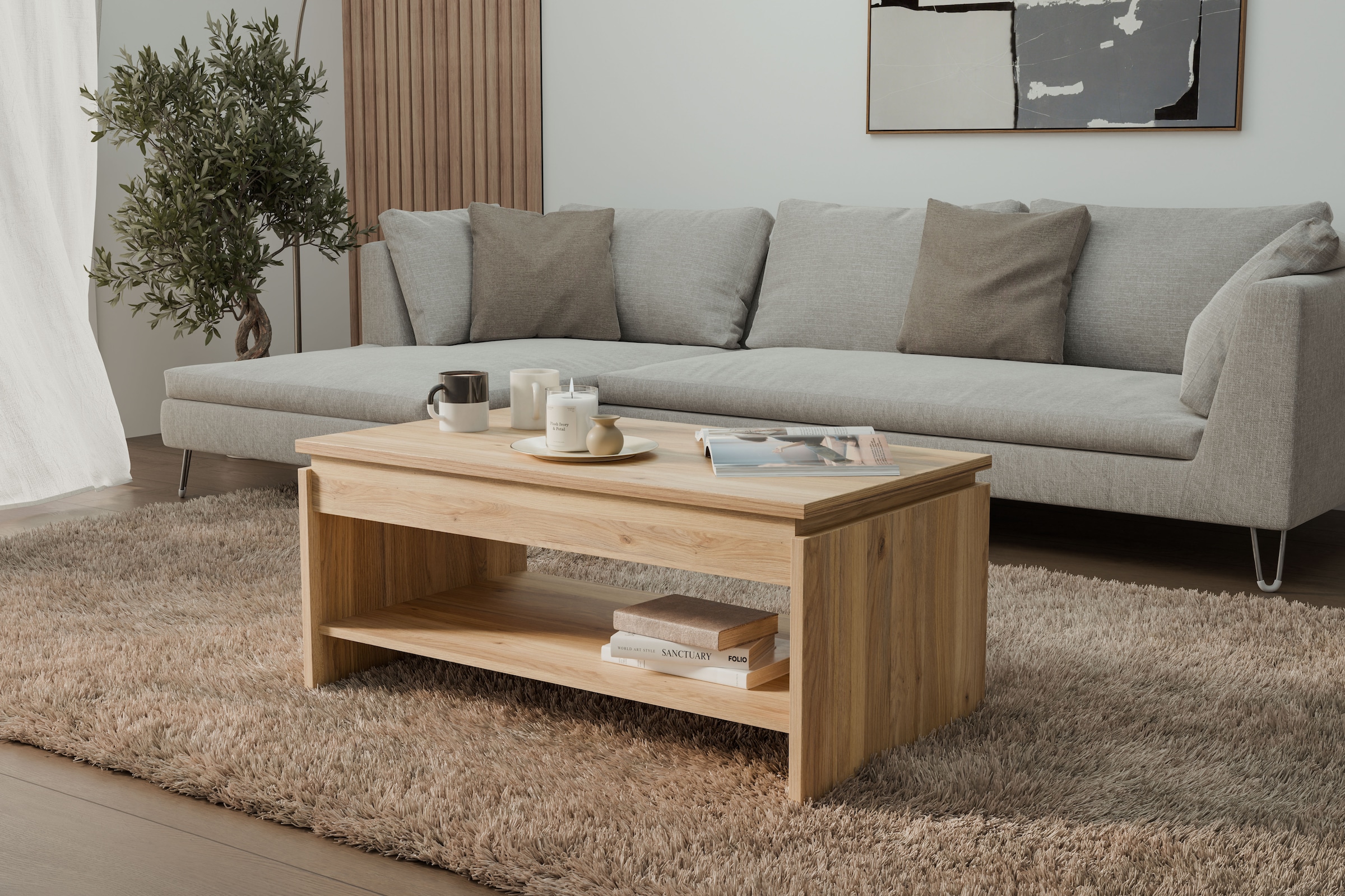 FORTE Couchtisch »Couchtisch, Ablage, Stauraum, als Esstisch nutzbar« höhenverstellbar, B/H/T 100/45,7/56 cm