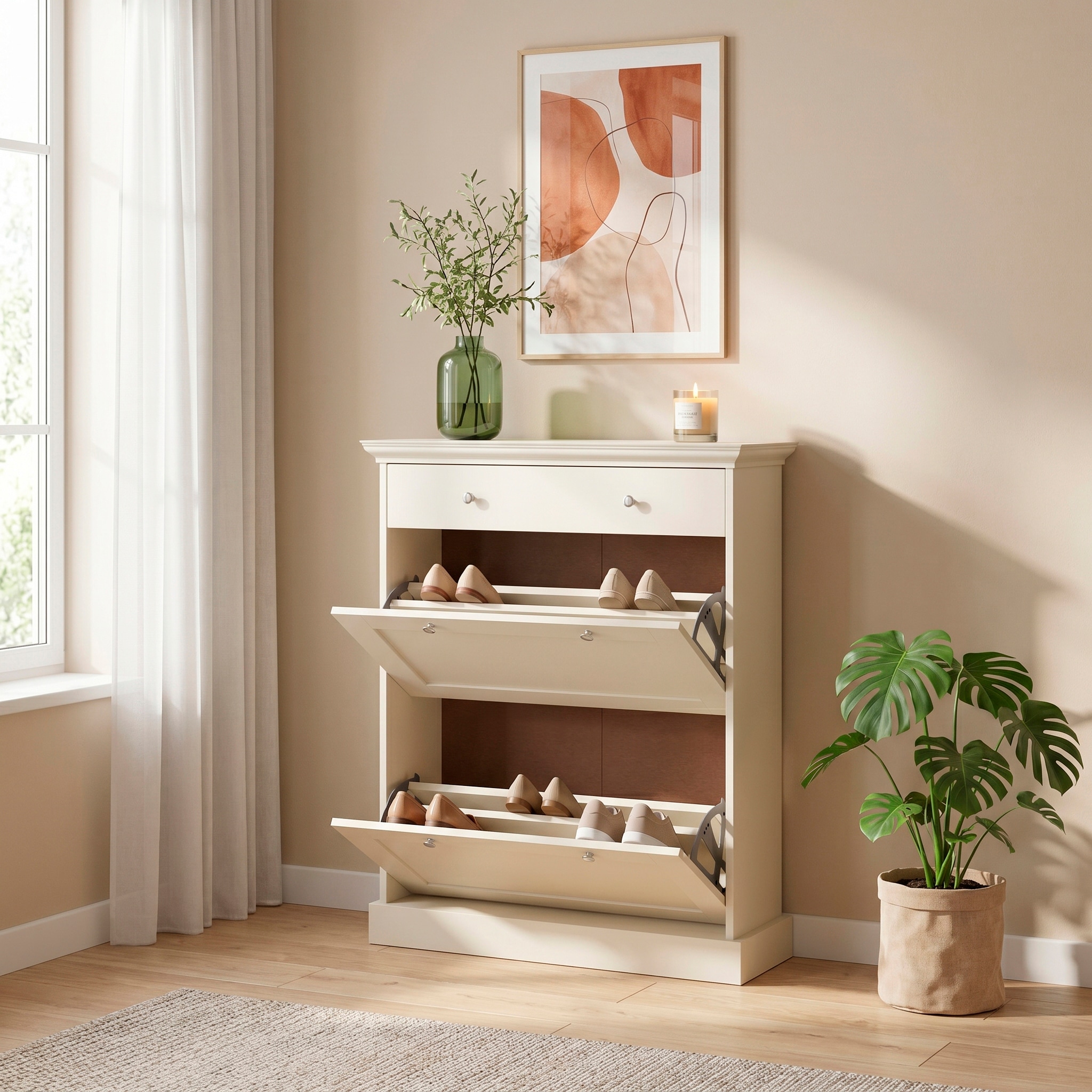 GOODproduct Schuhkommode »Binz Schuhschrank mit 2 Klappen und 1 Schublade mit Metallknopfgriffen« mit schönen Metallgriffen und vielen Stauraummöglichkeiten, Höhe 105cm