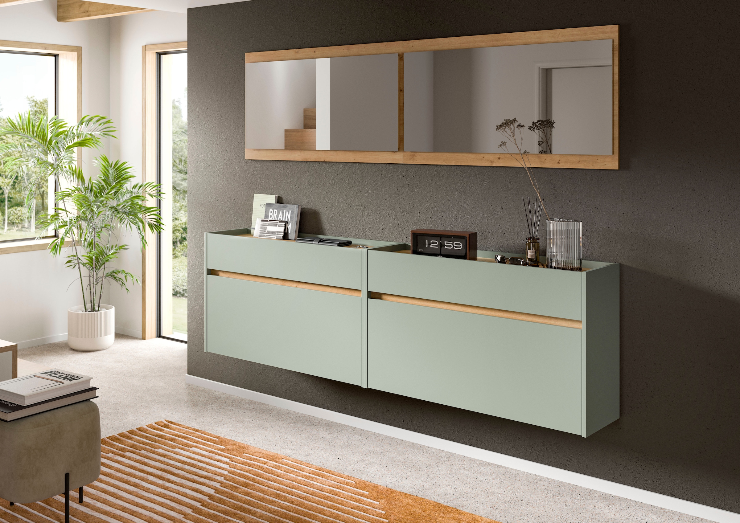 Home affaire Ensemble de vestiaires »EVRID, 4-teilig, Breite 220 cm, individuell hängbar & erweiterbar« best. aus: 2x Kommode und 2x Spiegel, 4 cuis tlg.