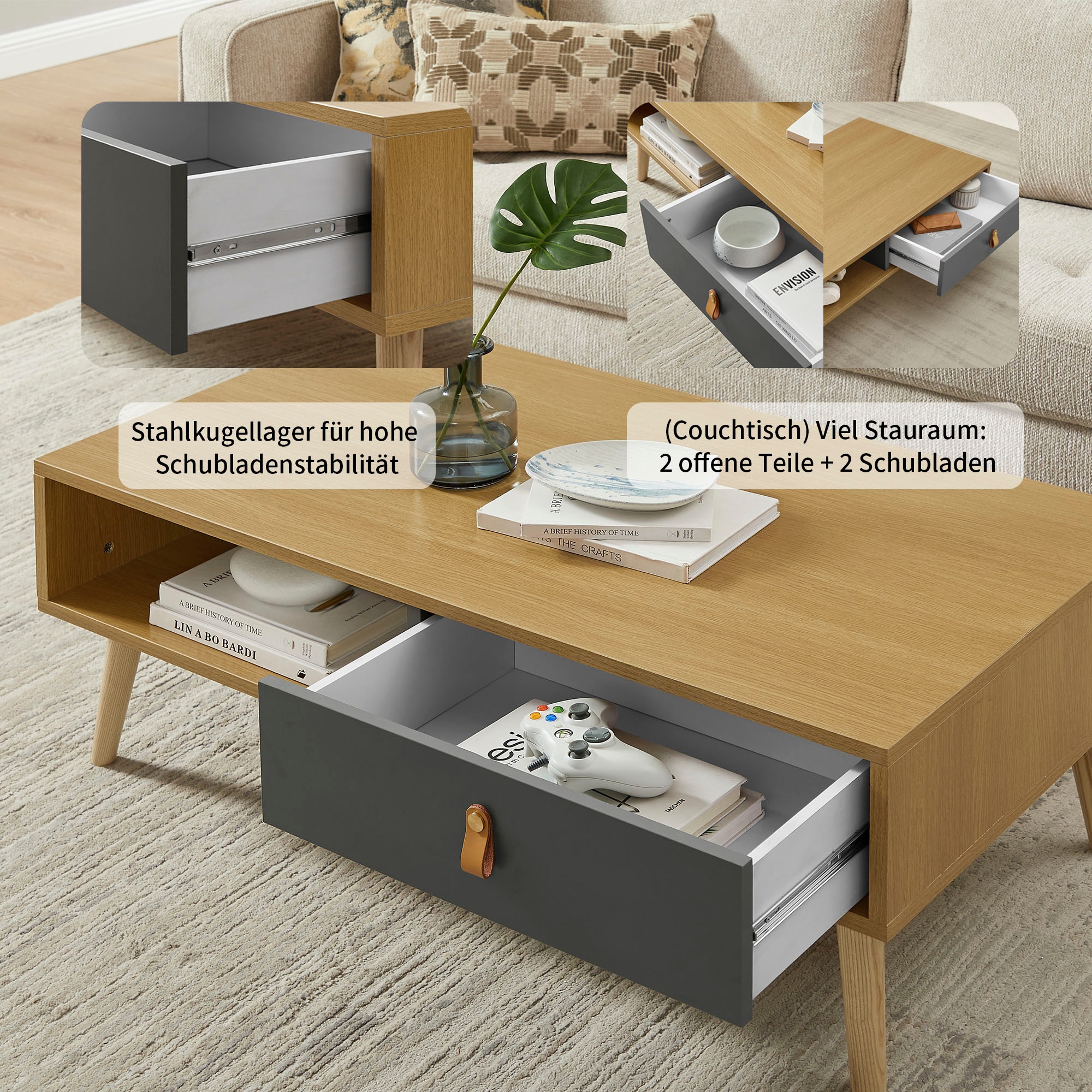 Leonique Couchtisch »Avril« Eichen-Melamin, FSC-zertifiziertem Eschenholz, Breite 110 cm