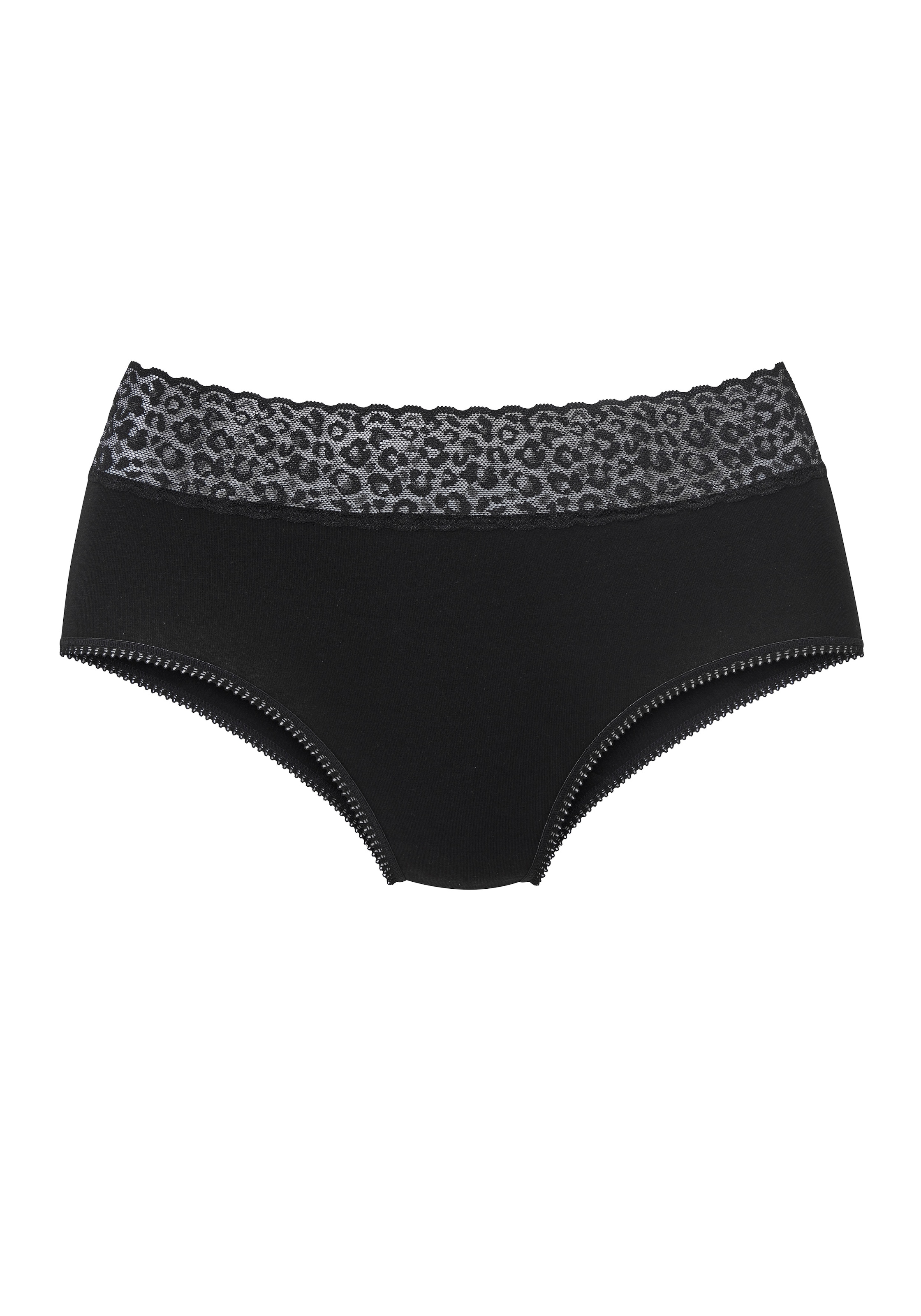 LASCANA Culotte haute pack de 4,  en coton élastique avec dentelle léopard à la ceinture