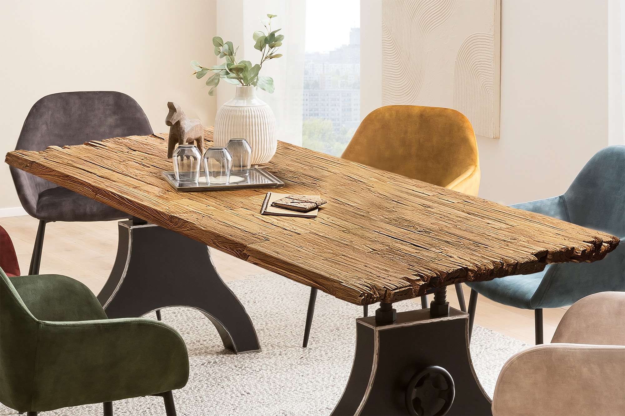 SIT Plateau de table »Tivoli aus recyceltem Teakholz mit rustikaler Bruchkante« 1 cuis tlg. Plateau de table épais de 50 mm avec bord marqué irrégulier