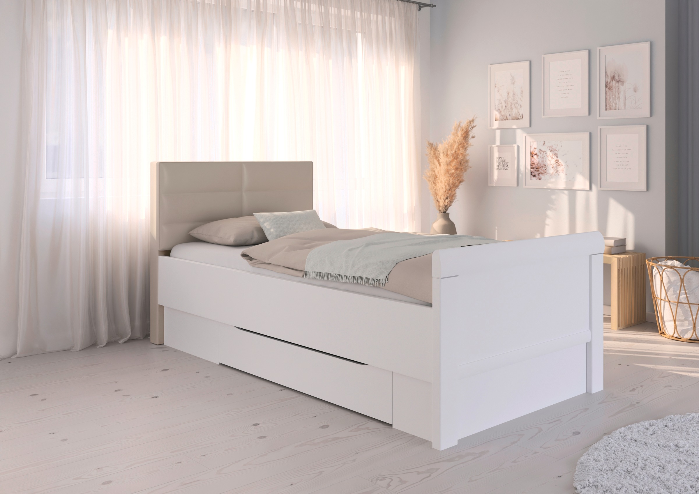 rauch Lit de rangement »Bett Einzelbett Stollenbett Bettkästen EVELYN« à hauteur confortable avec tête de lit rembourrée et tiroirs MADE IN GERMANY