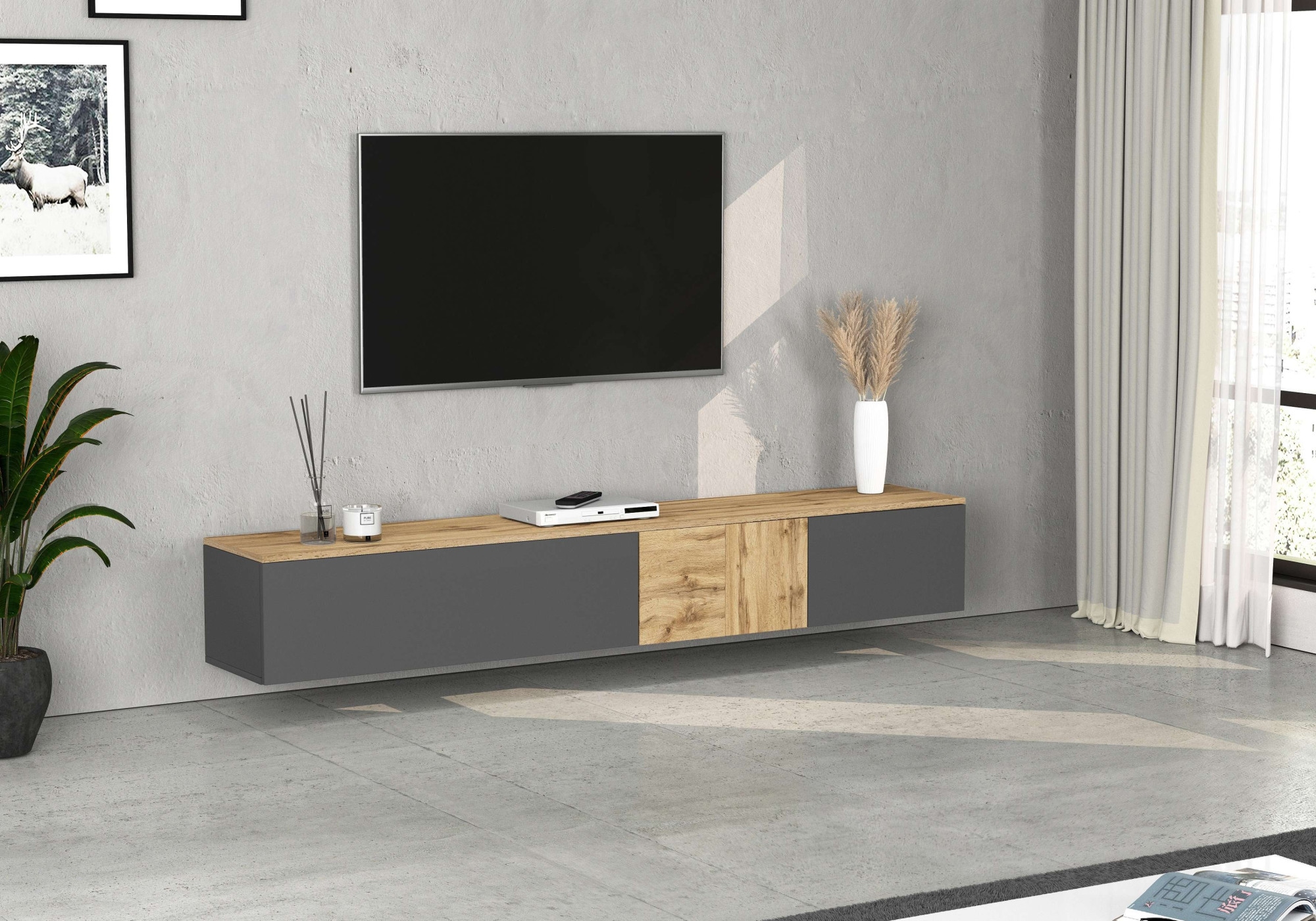 GOODproduct Table basse »ISEO, TV-Kommode,TV-Möbel,TV-Bank, 3 Fächer, Breite 210 cm« 1 cuis tlg. stehend/hängend, 1 Klappe, 2 Türen, 3 Fächer, Breite 210 cm