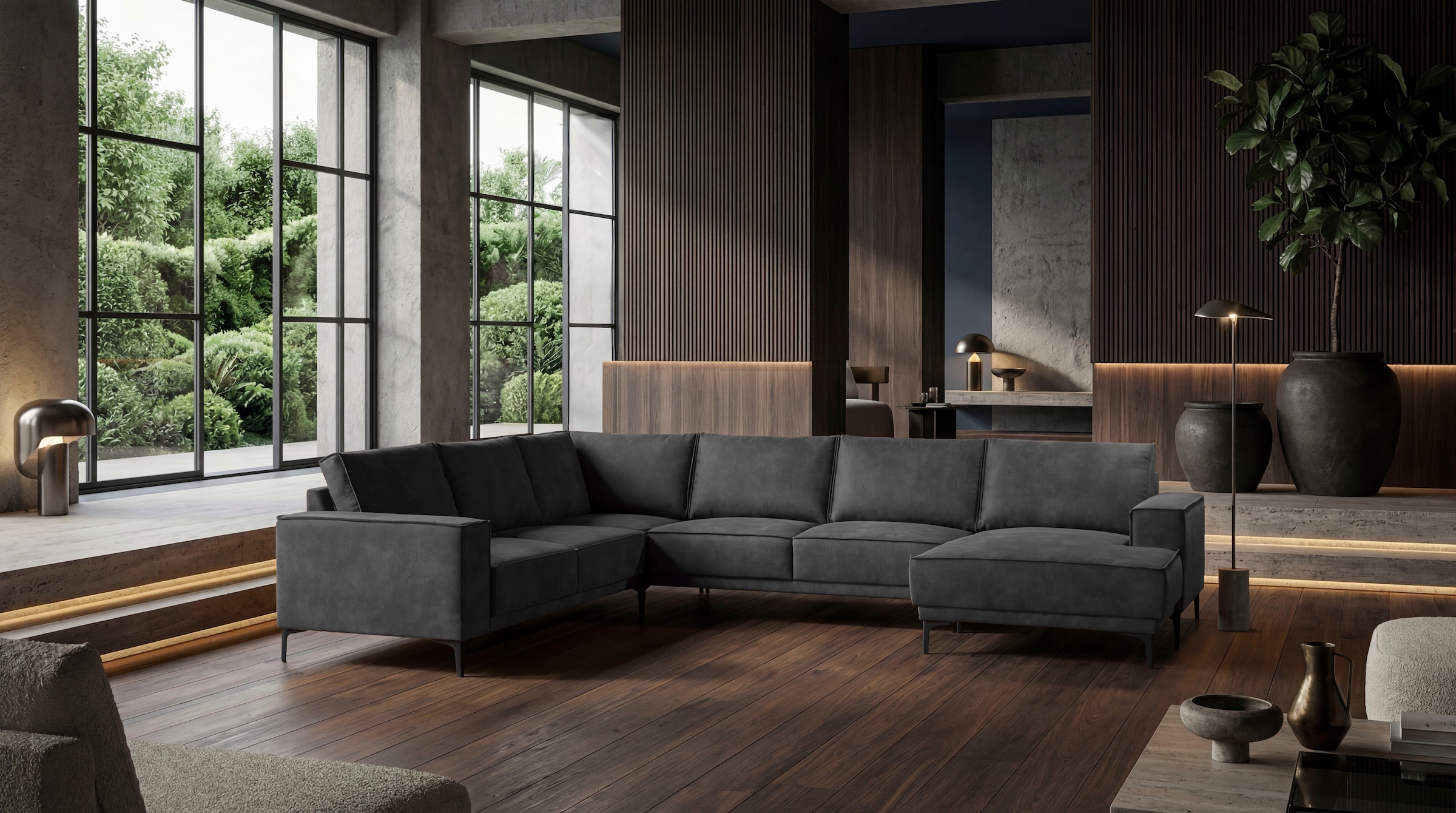 GOODproduct Wohnlandschaft »OLAND Luxus-Microfaser U-Form, XXL, B: 342 cm, Skandi-Design« Skandi-Design in Struktur, Flachgewebe, Luxus-Microfaser, Boucle