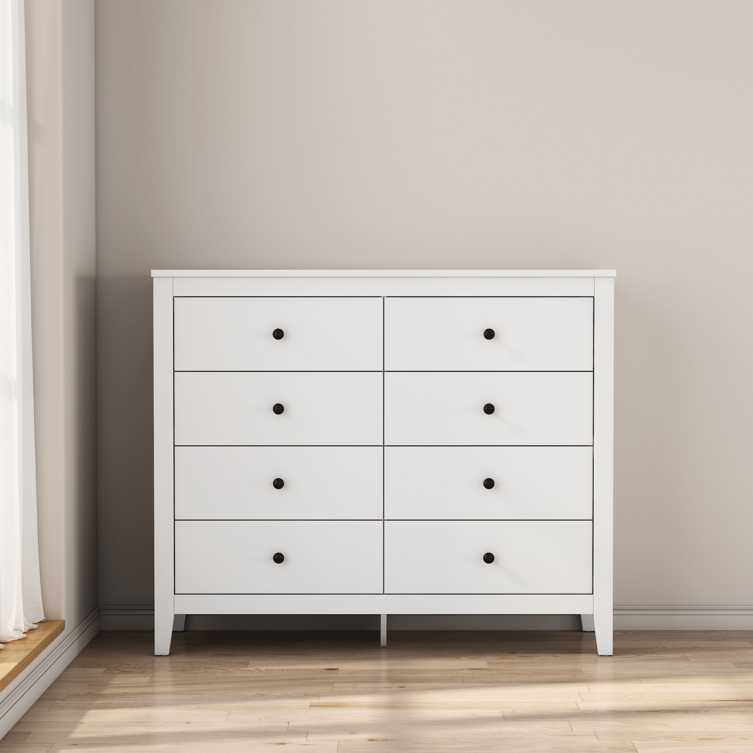 GOODproduct Schubkastenkommode »Borkum Sideboard mit 8 Schubladen Bestseller Landhaus weiss« schwarze Griffe aus Metall, 