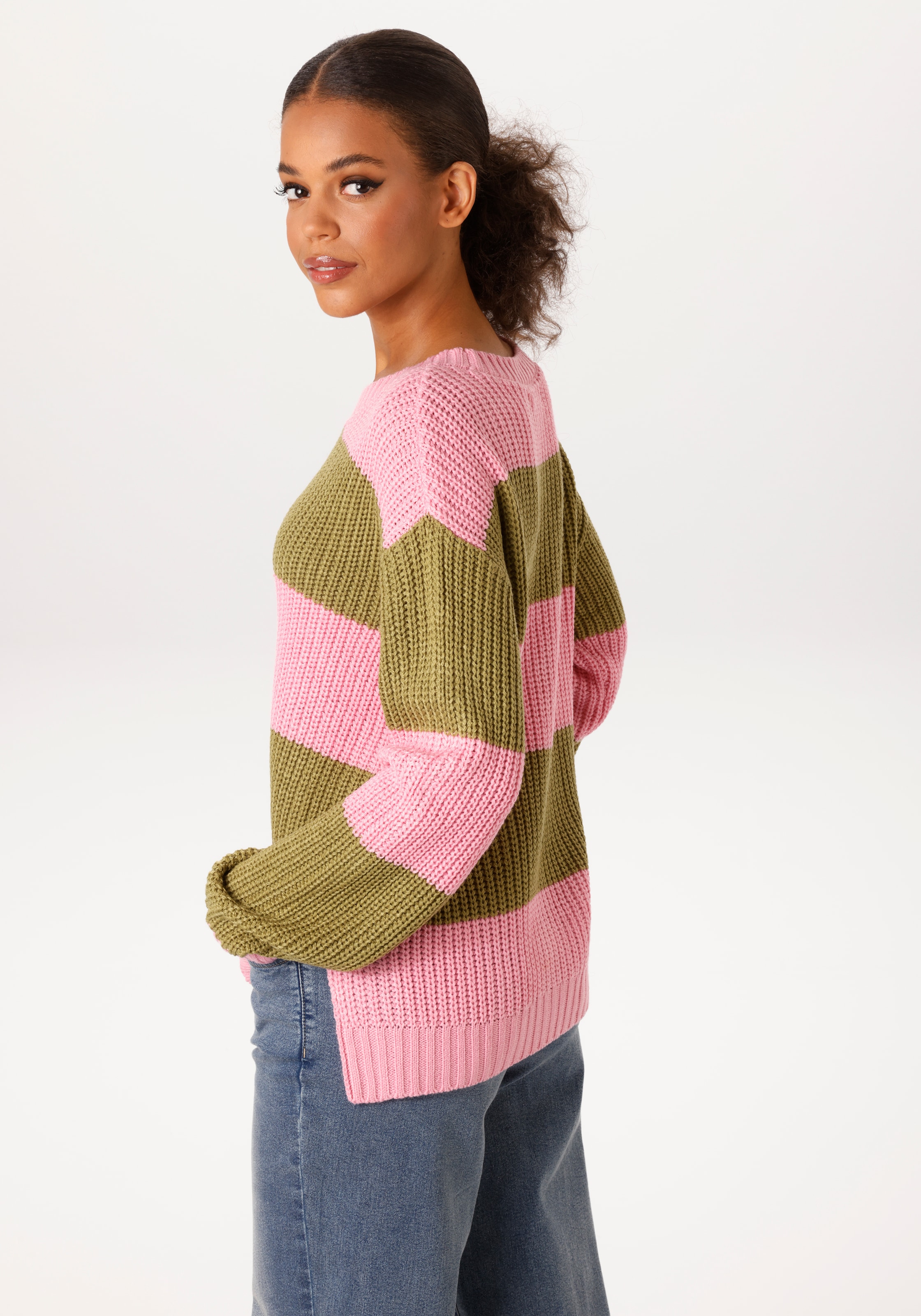 Aniston CASUAL Strickpullover im Colorblocking mit breiten Streifen - NEUE KOLLEKTION