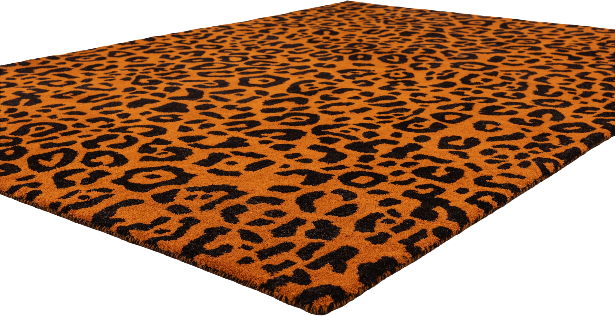 GOODproduct Tapis en laine »Gabbo Leo, Leopardenmuster, handgearbeitet« Rectangulaire 14 mm Höhe reine Wolle, Uni, Wohnzimmer, Schlafzimmer, Esszimmer