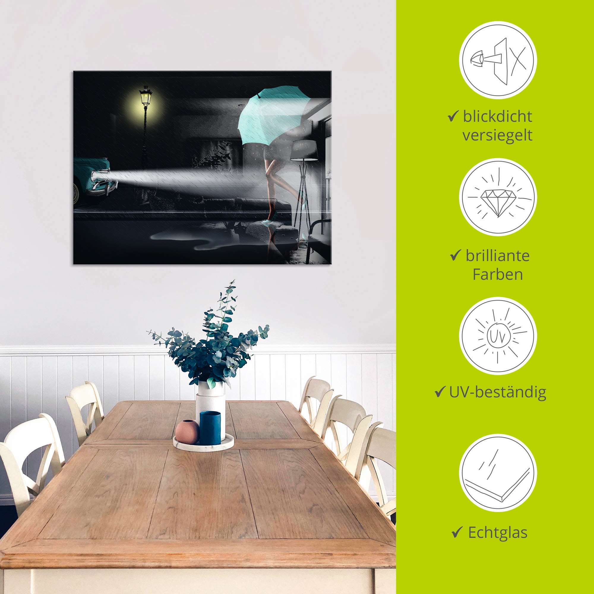 Artland Glasbild »Verregneter Tag 2« Frau 1 Stk. tlg. in verschiedenen Grössen