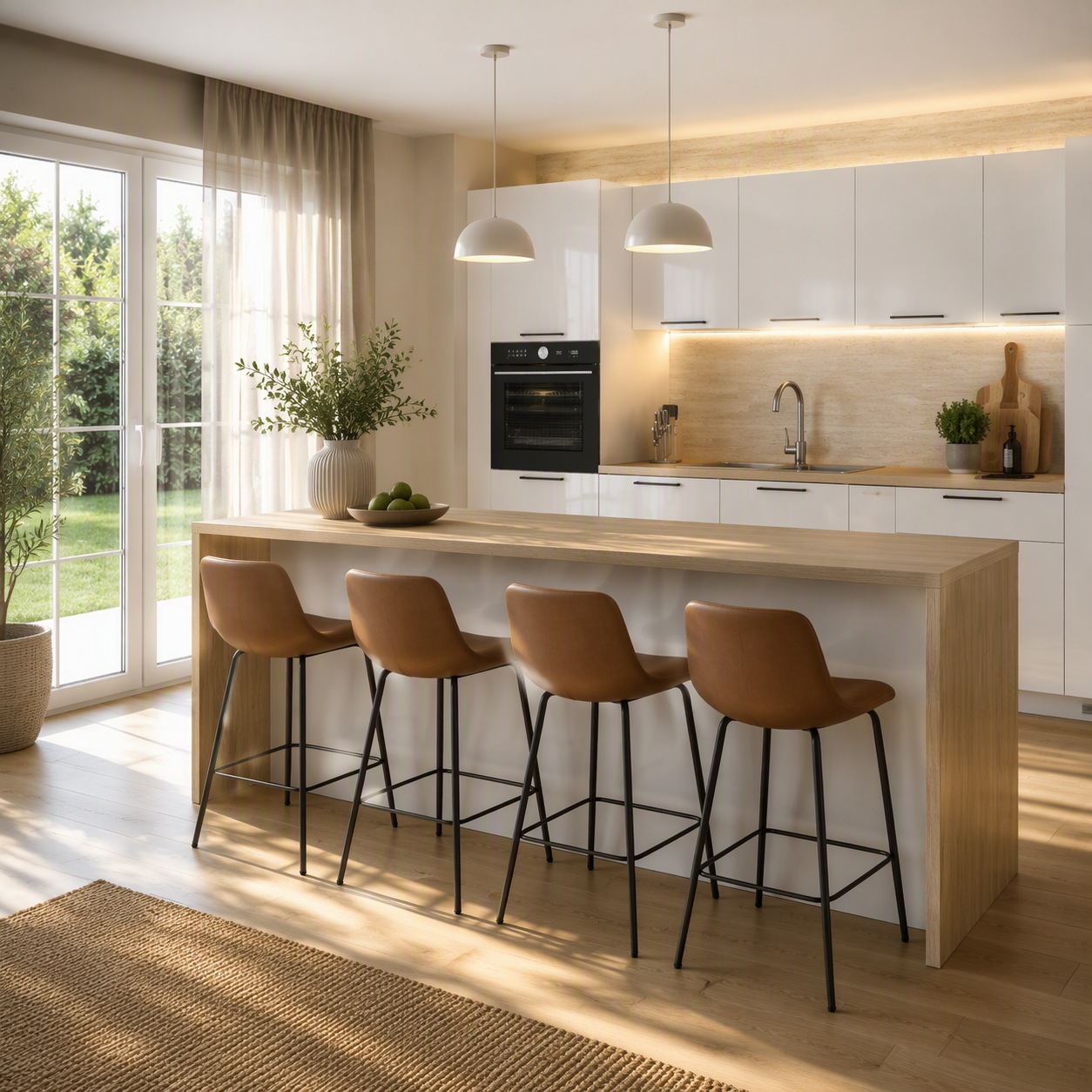 KOCHSTATION Ilot de cuisine »KS-Luna« largeur 225 cm, 4 portes, 8 compartiments intérieurs, 4 places assises, portes amorties