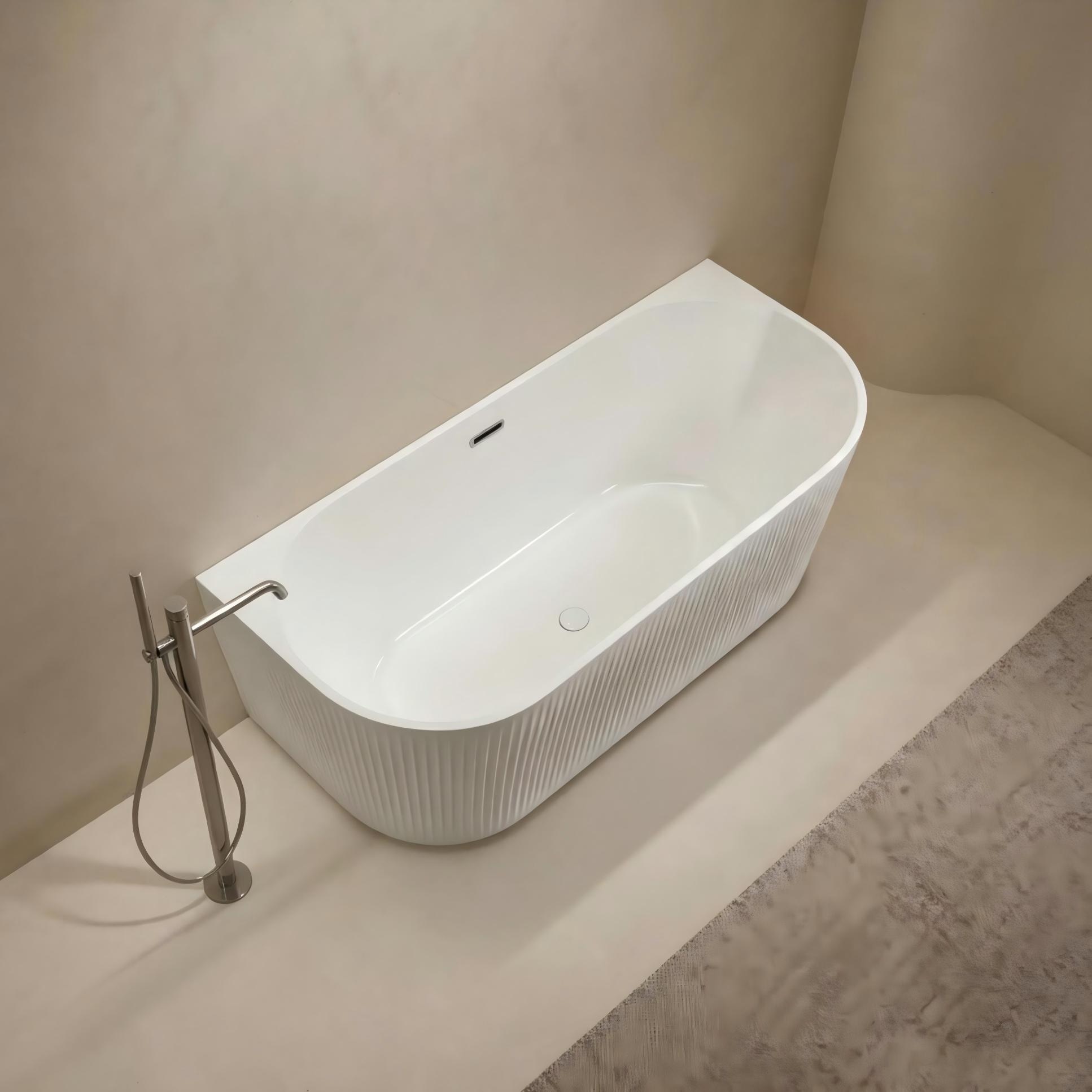 GOODproduct Baignoire »Sines« Höhe 59 cm Avec bouchon de vidange | Débordement | Pieds réglables contre le mur, en acrylique sanitaire de haute qualité, avec valve pop-up