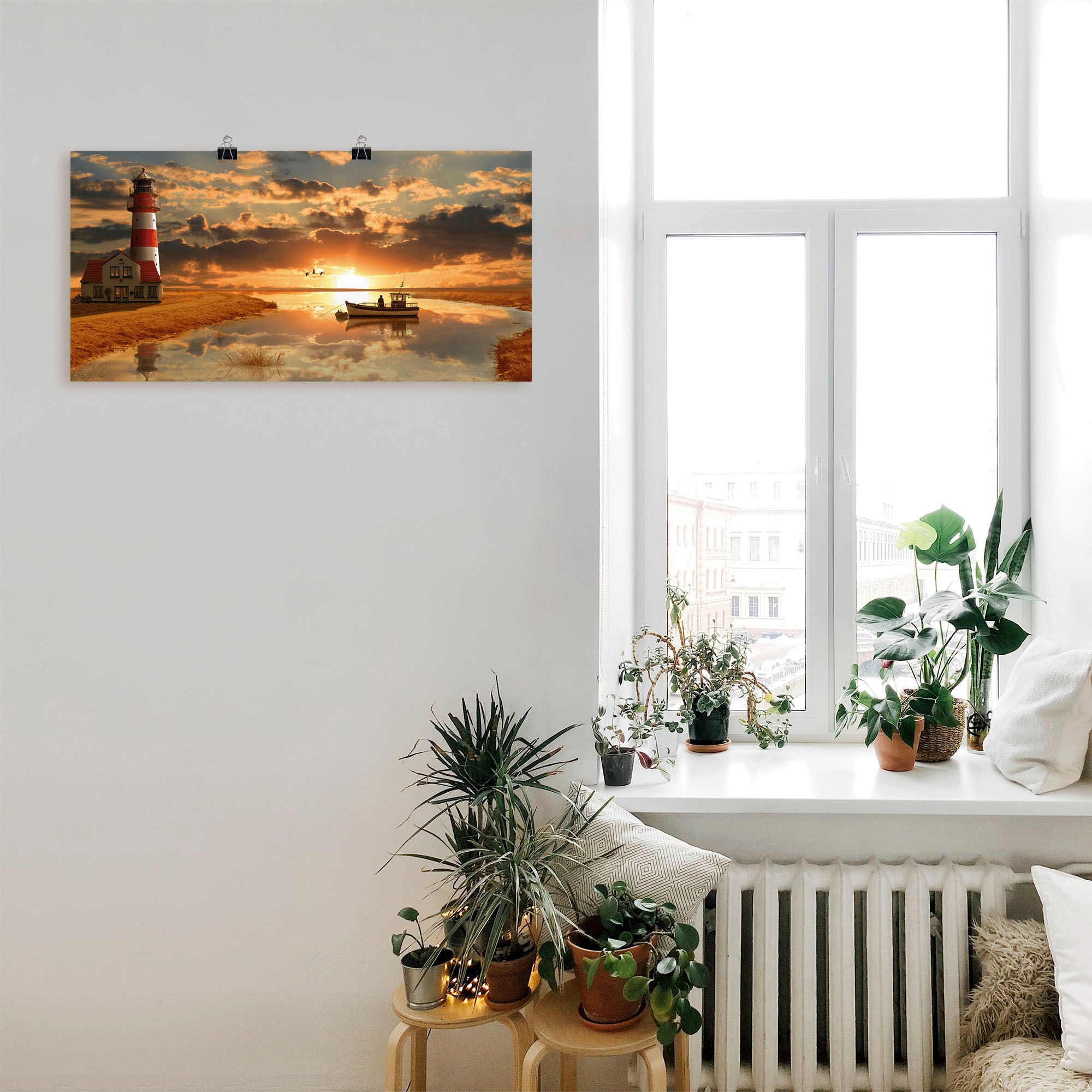 Artland Wandbild »Maritime Idylle beim Leuchtturm« Gebäude 1 Stk. tlg. als Leinwandbild, Poster in verschied. Grössen