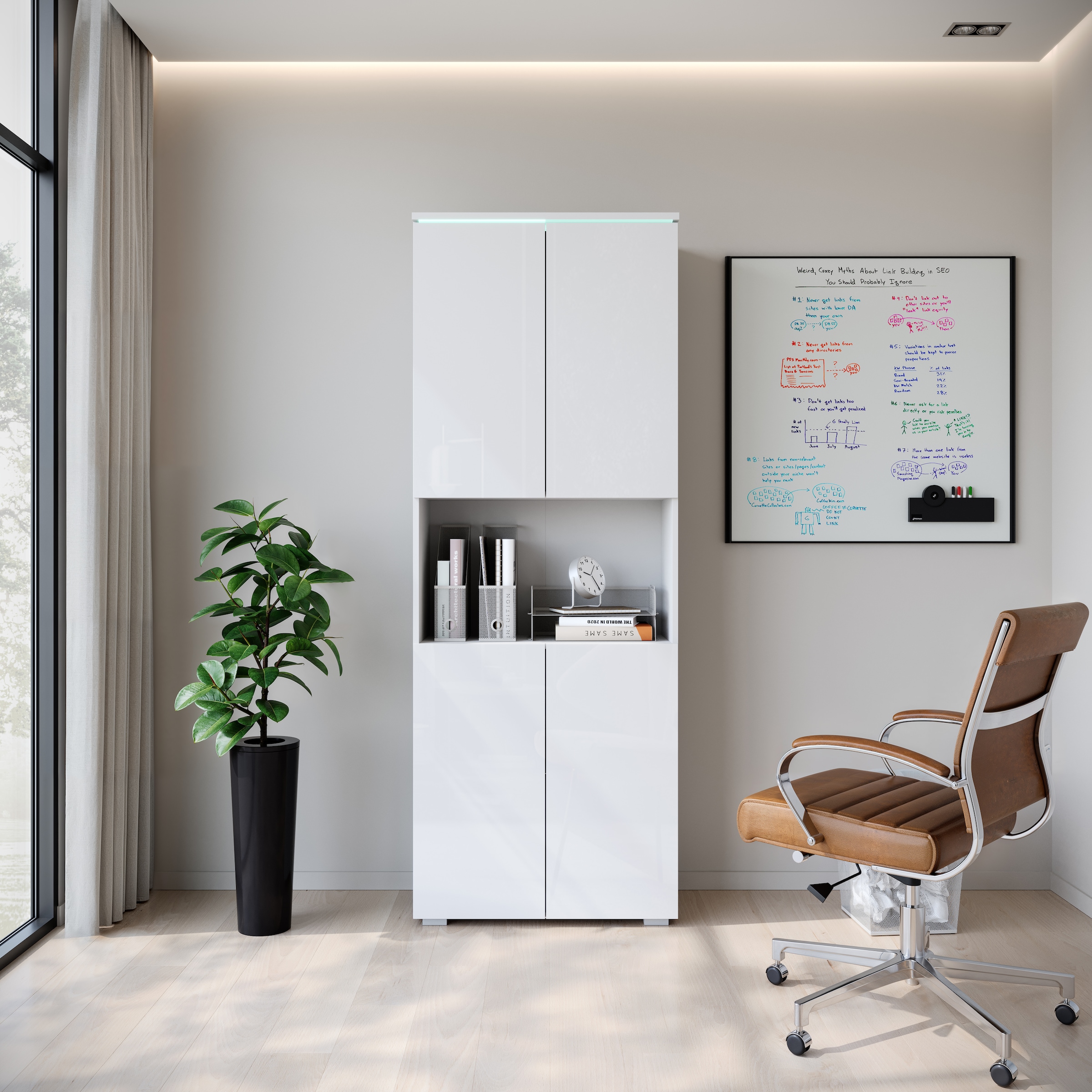 Home affaire Armoire de classement »Vera, Mehrzweckschrank mit LED-Beleuchtung« espace de rangement pratique avec étagères réglables en hauteur, H. 182 cm