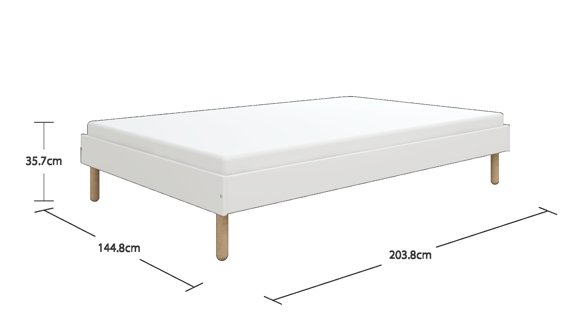 GOODproduct Bett »Dagmar, Bettgestell, Futonbett, Füsse aus Massivholz« 140cm Liegefläche,  mit festen Latten aus massiver Kiefer, belastbar mit 200KG