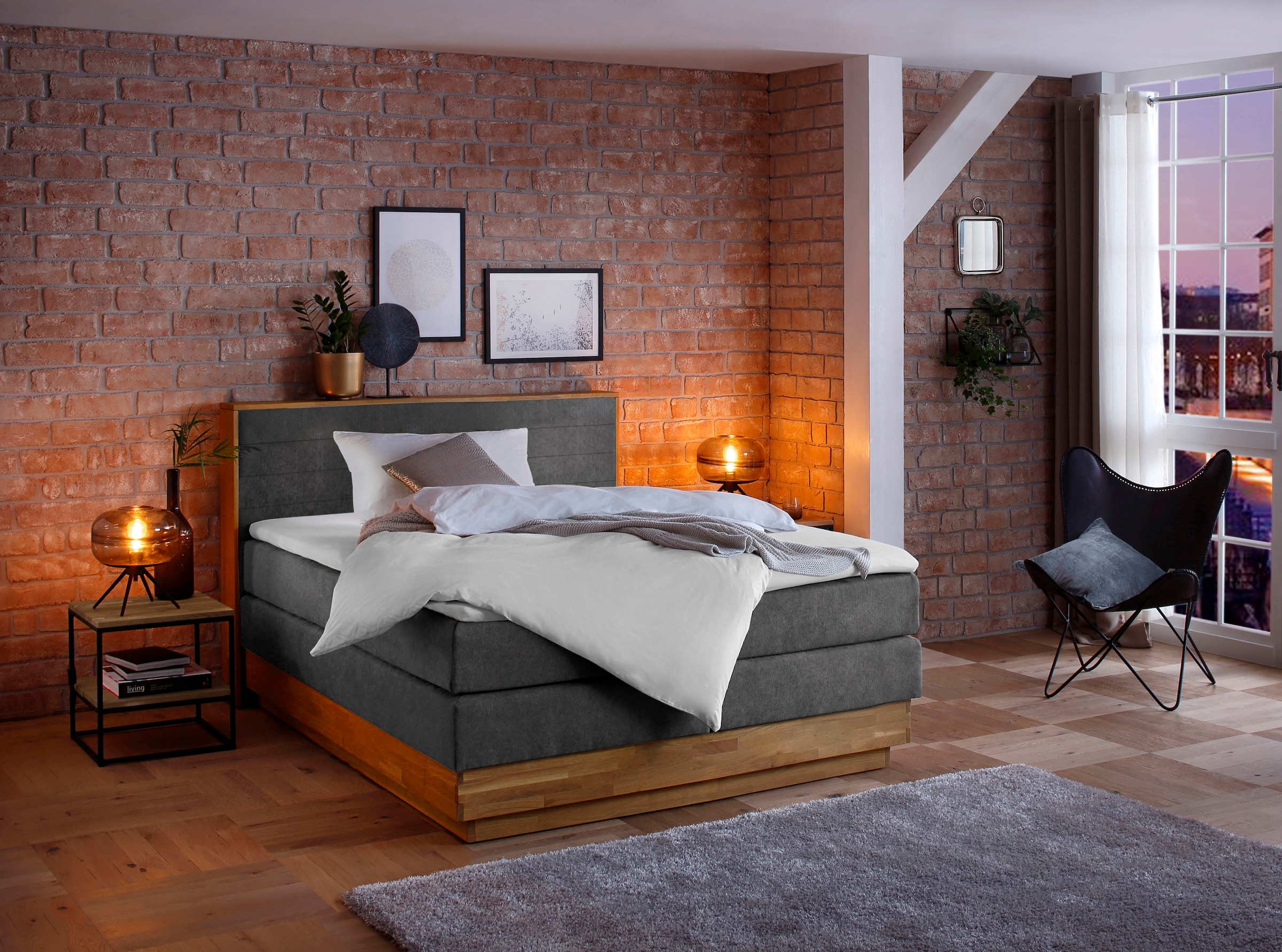 Home affaire Boxspringbett »Cavan« Eiche, inkl. Bettkasten & Topper, verschiedene Härtegrade (auch H4)