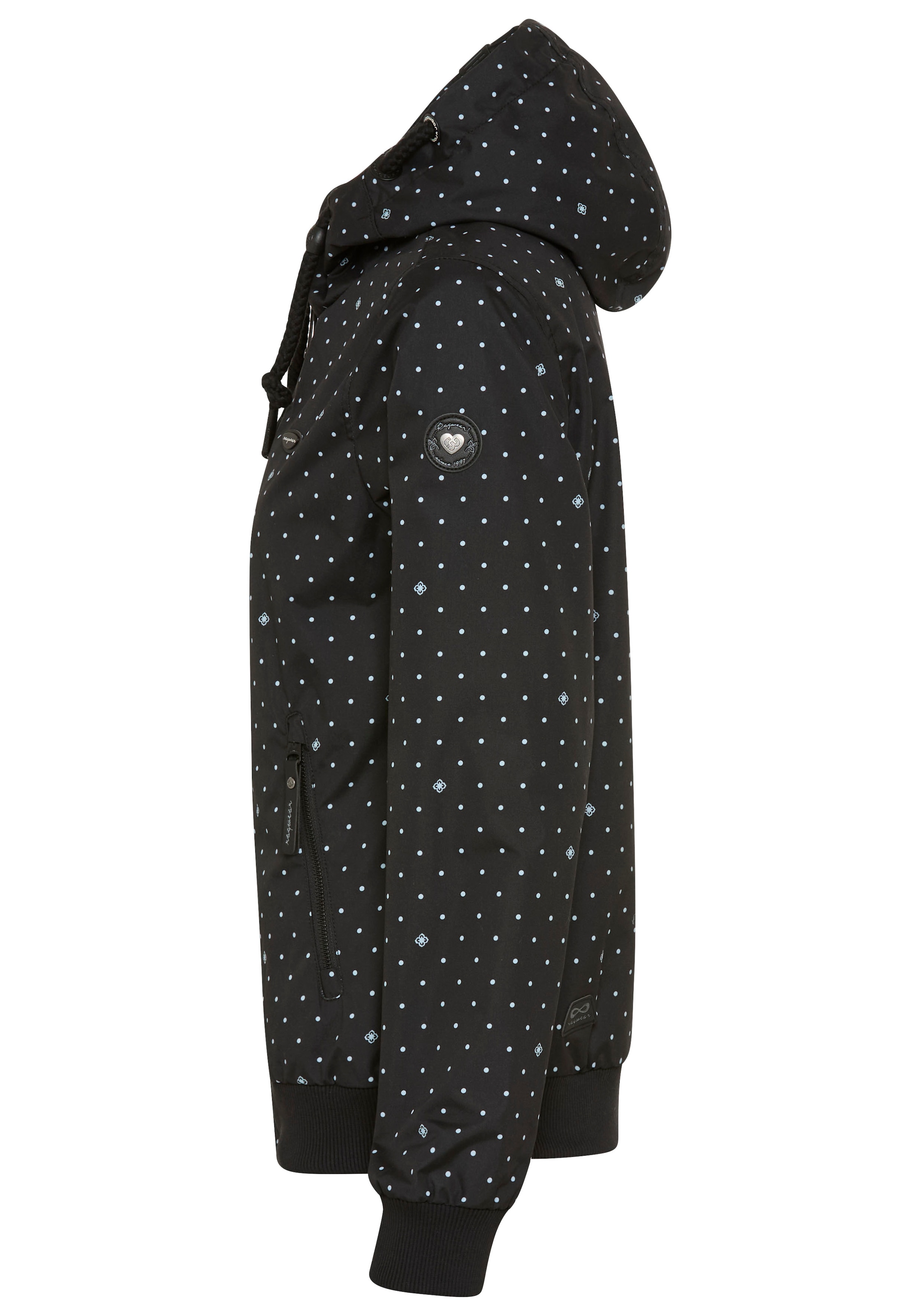 Ragwear Outdoorjacke »NUGGIE DOTS O« mit Kapuze aus Polyester, hüftlange Passform, hochschliessender Kragen