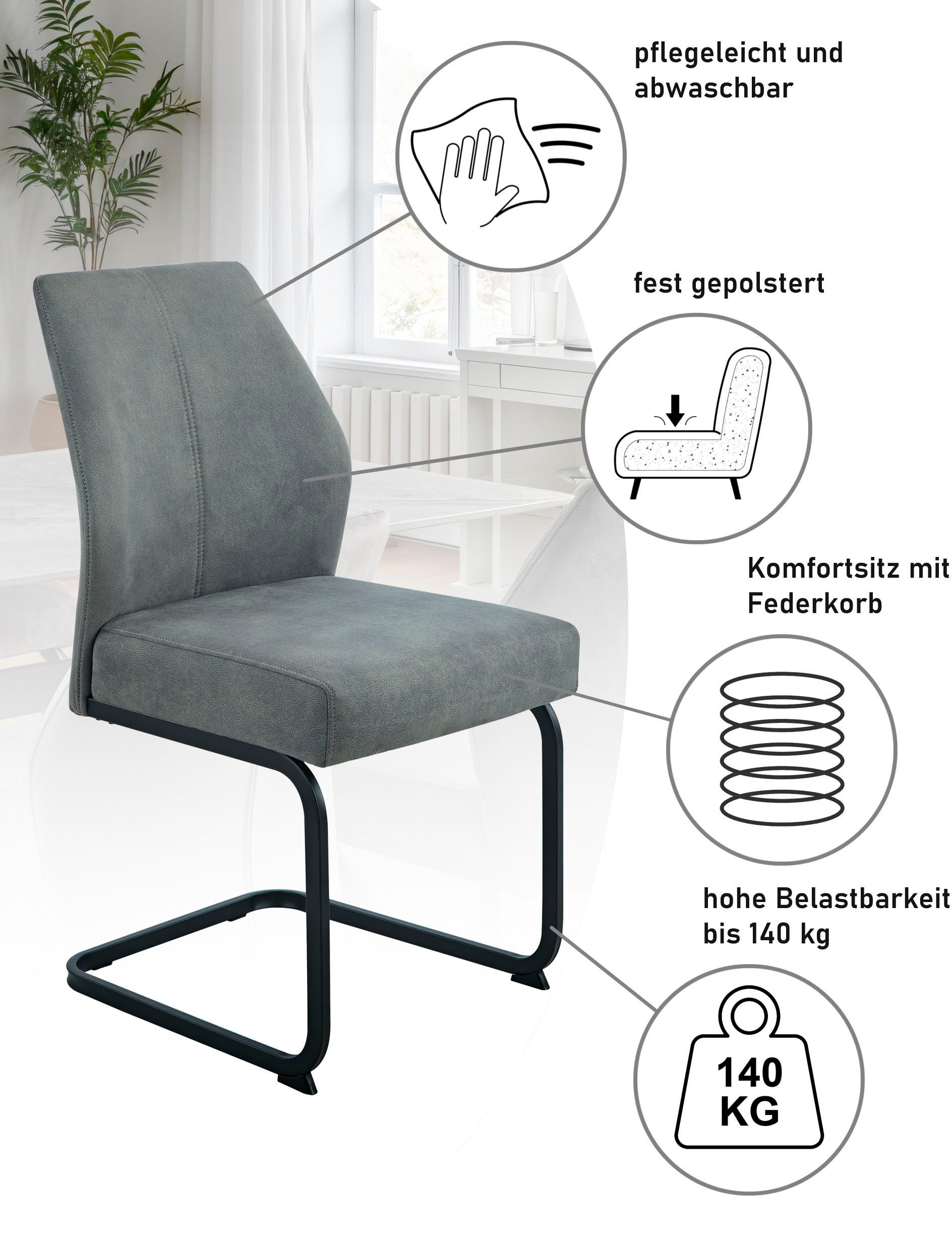 HELA Ensemble de salle à manger »ISAR« Set, 5 tlg. 5tlg., Marmoroptik (glänzend), Schwingstuhl, Federkorb