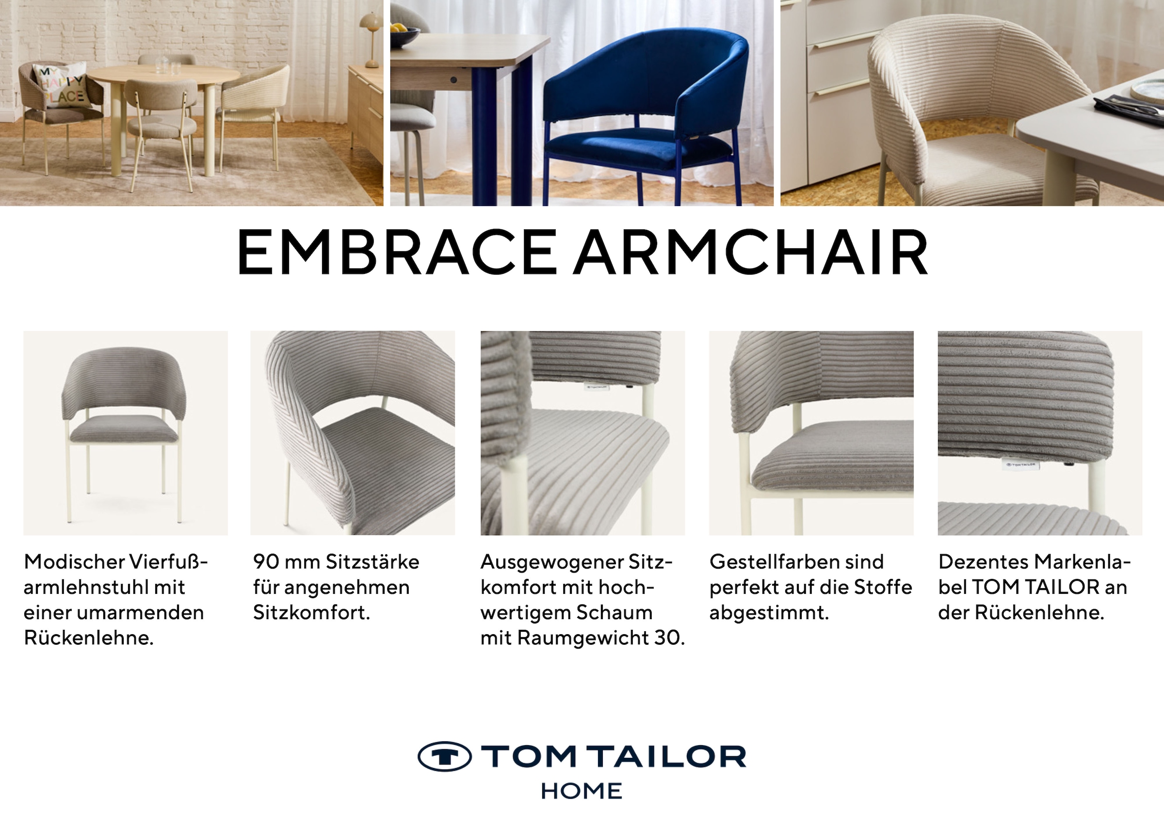 TOM TAILOR HOME Armlehnstuhl »EMBRACE ARMCHAIR« (Set) 2 Stk.Esszimmerstuhl, mit Armlehnen, 4-Fussgestell, Rückenausschnitt