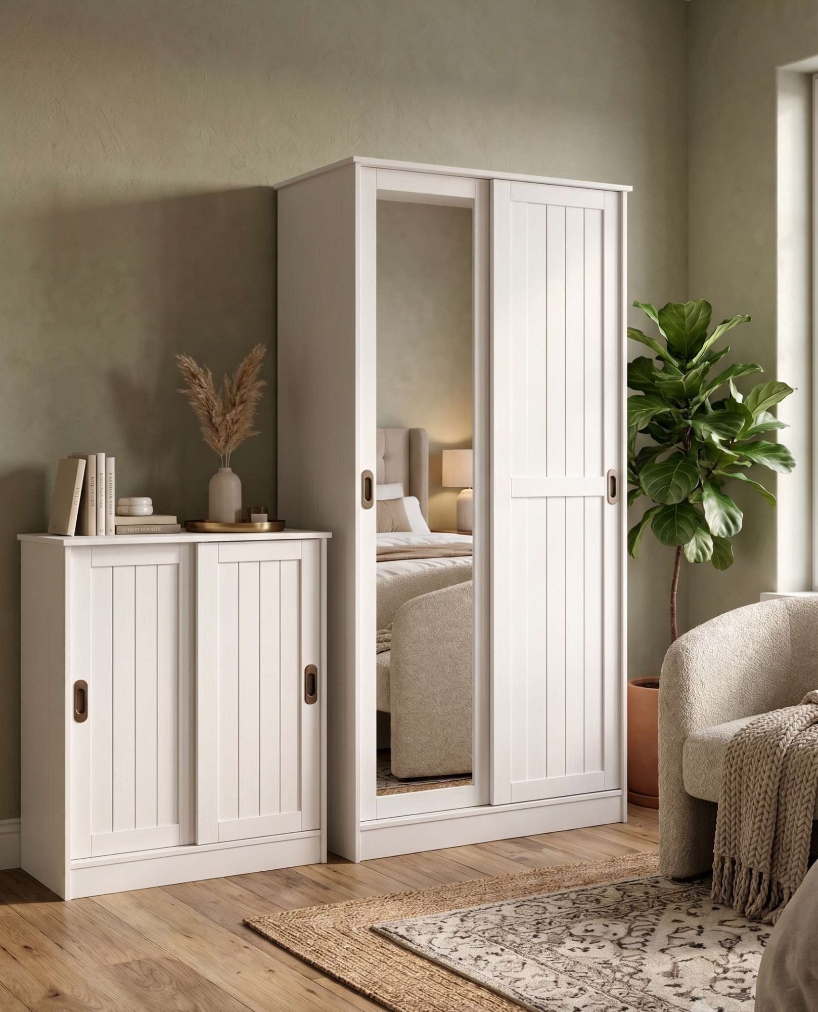 GOODproduct Garderobenschrank »Malmö Mehrzweckschrank mit Schiebetüren und Spiegel« aus massiver FSC®-zertifizierter Kiefer, B/T/H 93/37/187 cm