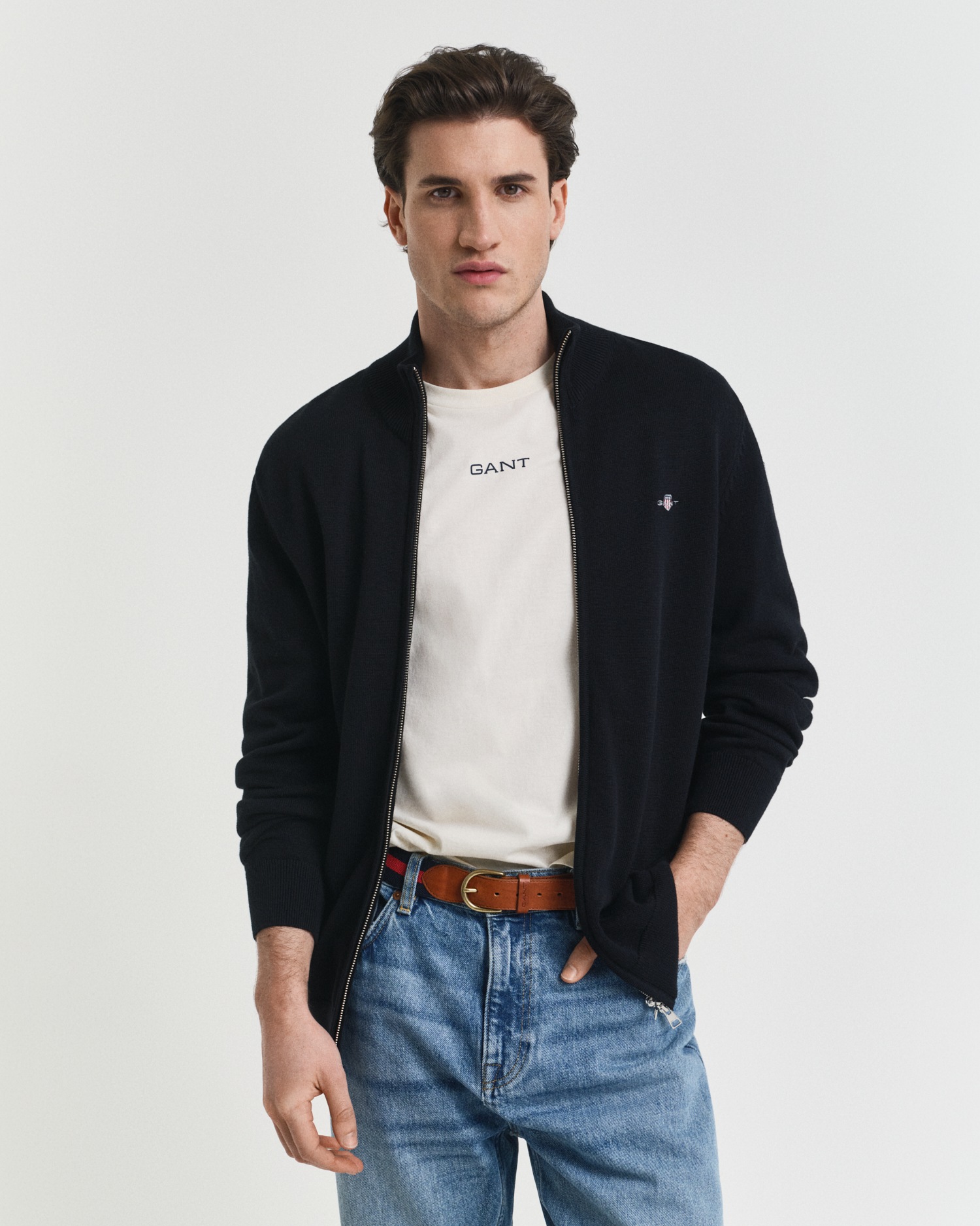 Gant Cardigan »CASUAL COTTON ZIP CARDIGAN« avec bord-côte au col montant, aux manches et à l'ourlet