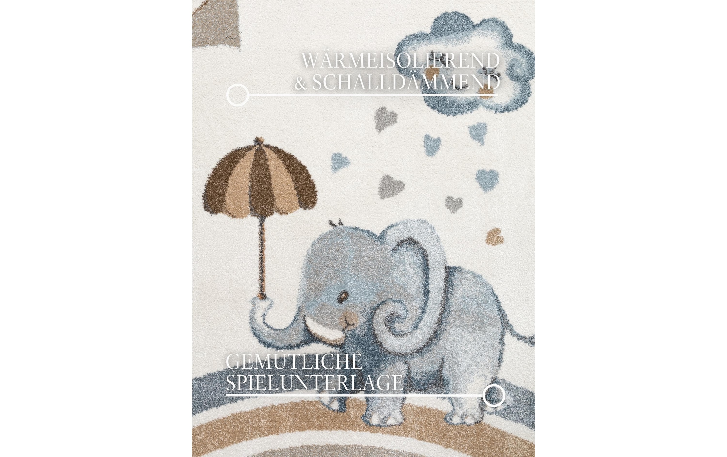 Villeroy & Boch Tapis pour enfants »Walk like an Elephant Rainy Party Teppich« Rectangulaire 9 mm Höhe Spielteppich weich, Kinderzimmer, Boho Kids Spielunterlage, Tieremotiv