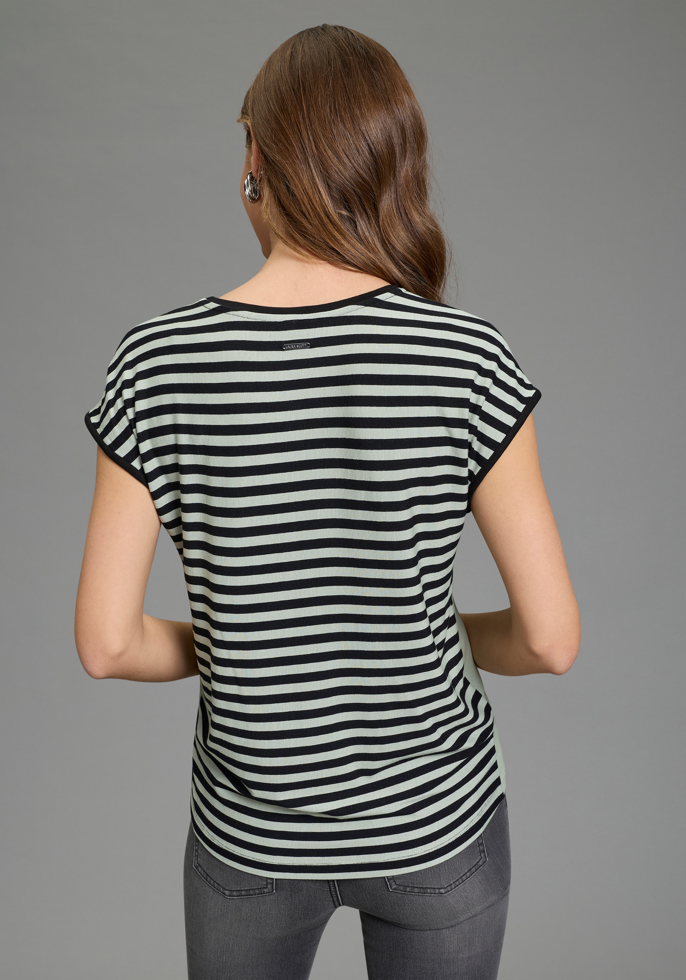 Laura Scott Shirtbluse Materialmix, hinten gestreifter Jersey vorne gemusterter Bluseneinsatz