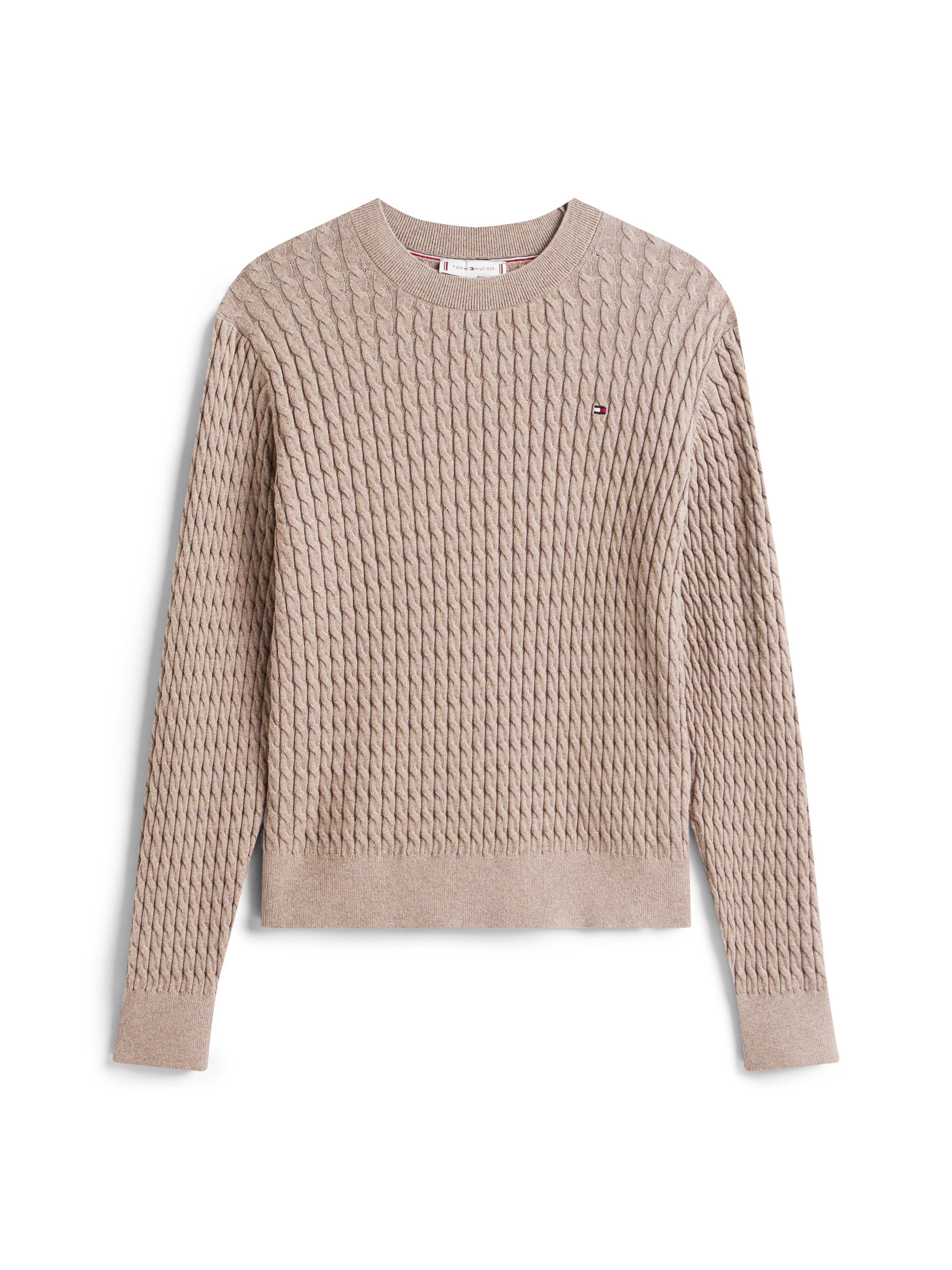 Tommy Hilfiger Rundhalspullover »CO CABLE C-NK LS SWEATER« Baumwolle, mit Zopfmuster