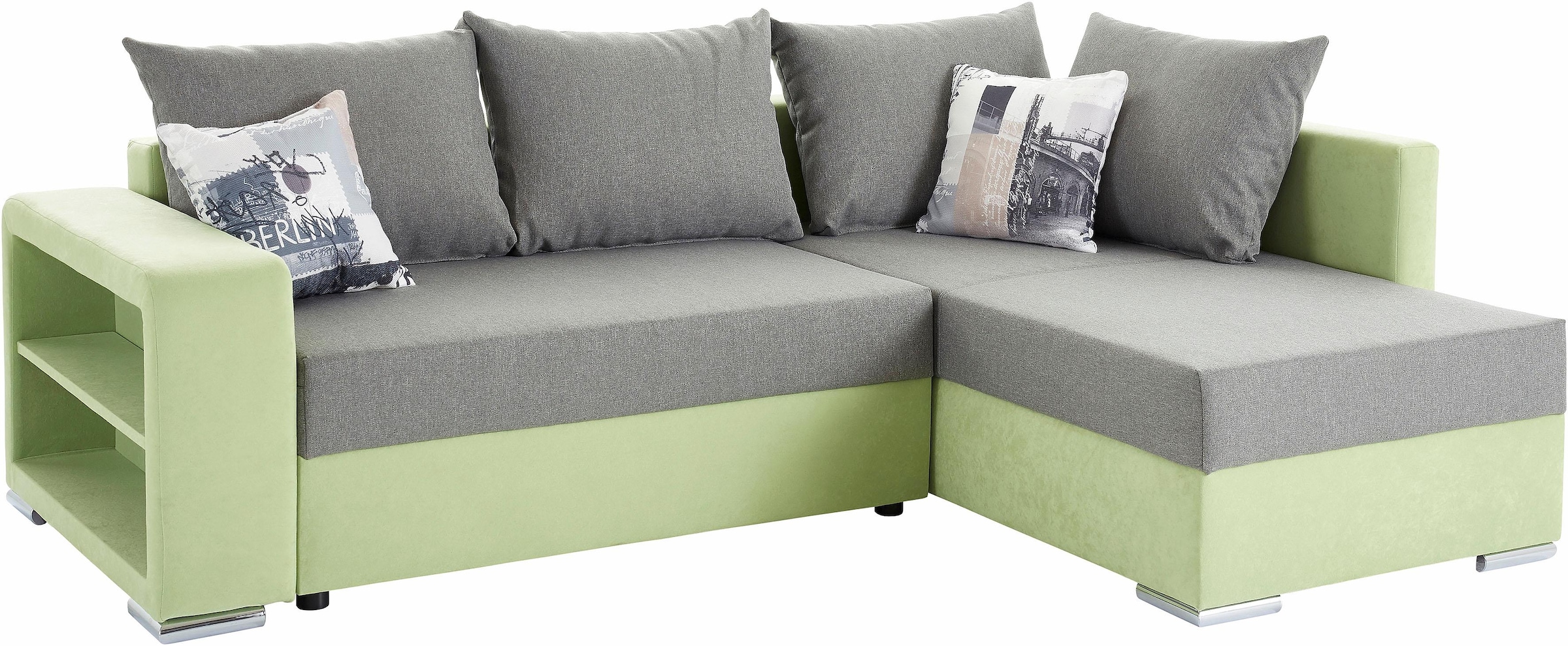 COLLECTION AB Ecksofa »John L-Form« mit Bettfunktion, Bettkasten und integriertem Regal