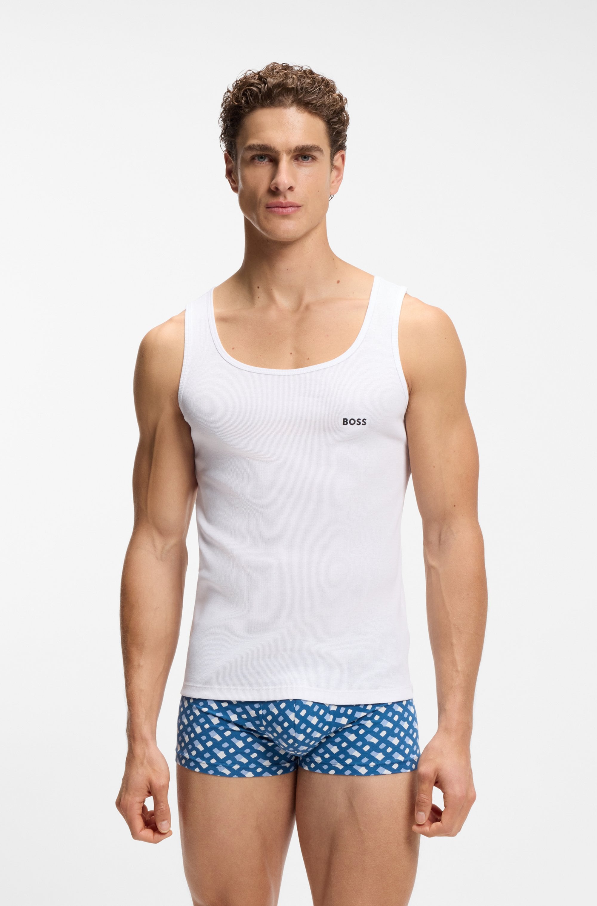 BOSS Tanktop »3P RibClassic BOSS ONE« Ton in Ton Stickerei auf der Brust