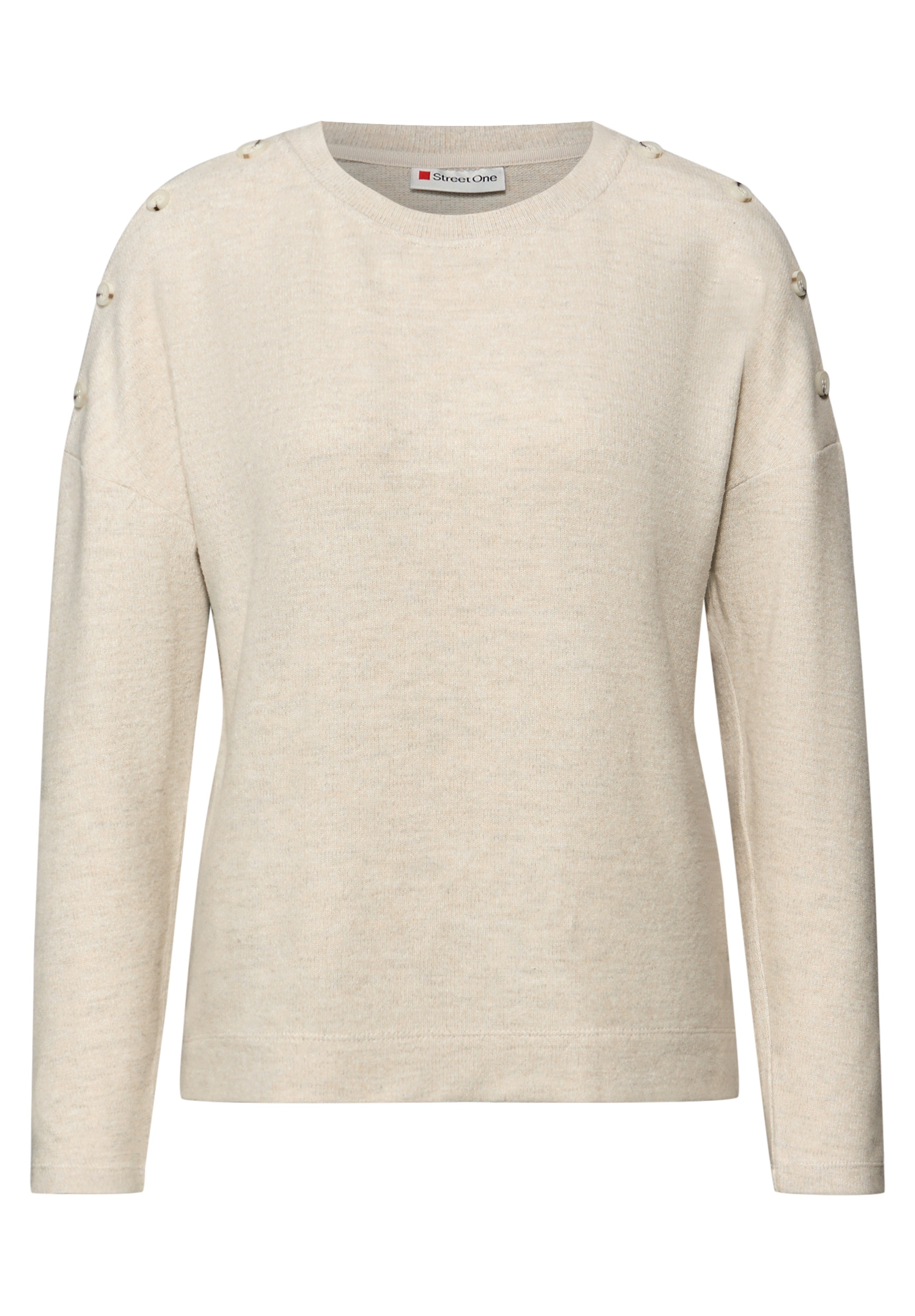 STREET ONE Strickpullover Knopfdetail an den Schultern und im Melange-Look