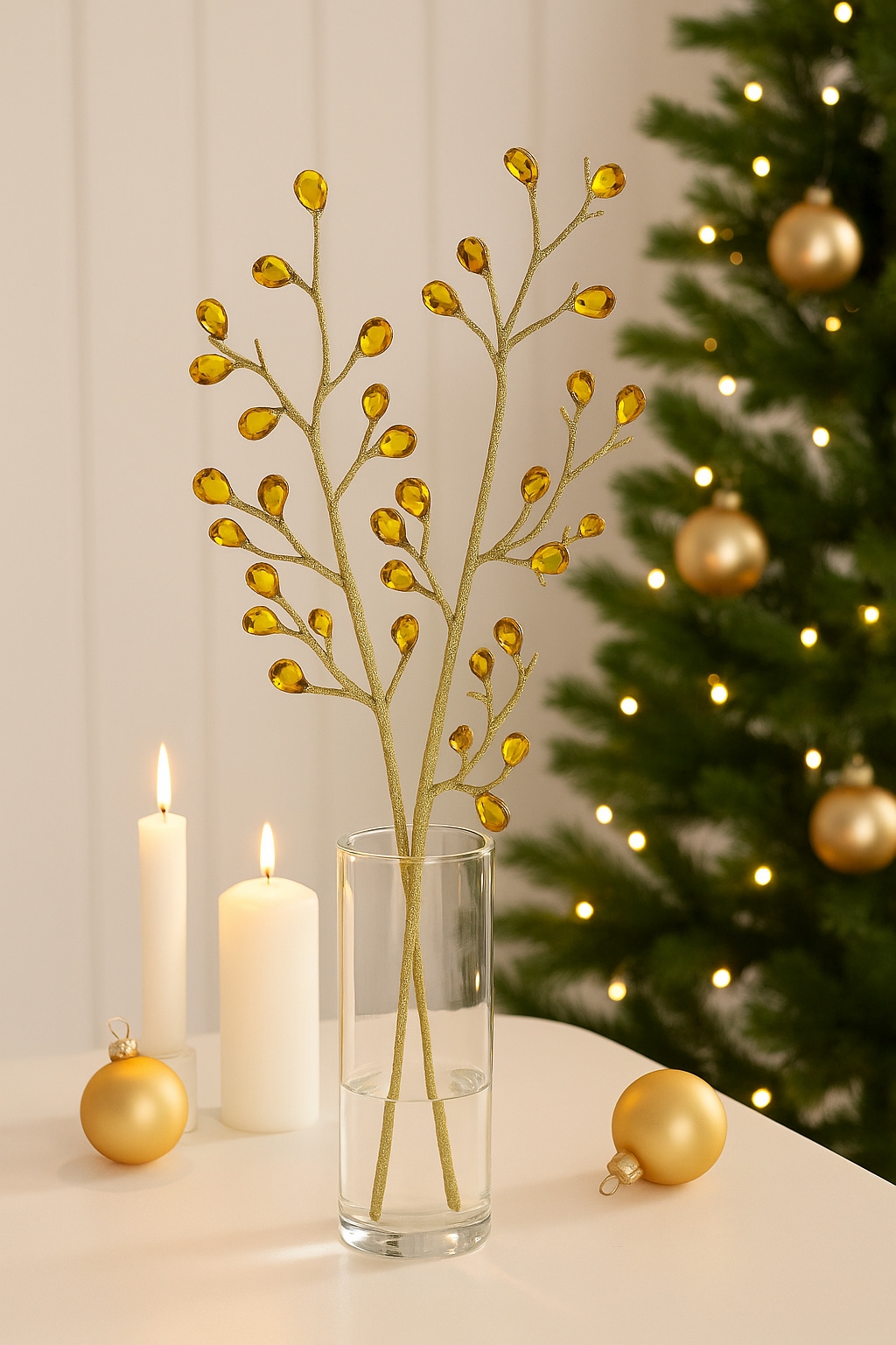 I.GE.A. Kunstzweig »Dekozweig« 2er Set 70cm Acryl Steine Blätter Adventskranz Floristik Deko Zweig