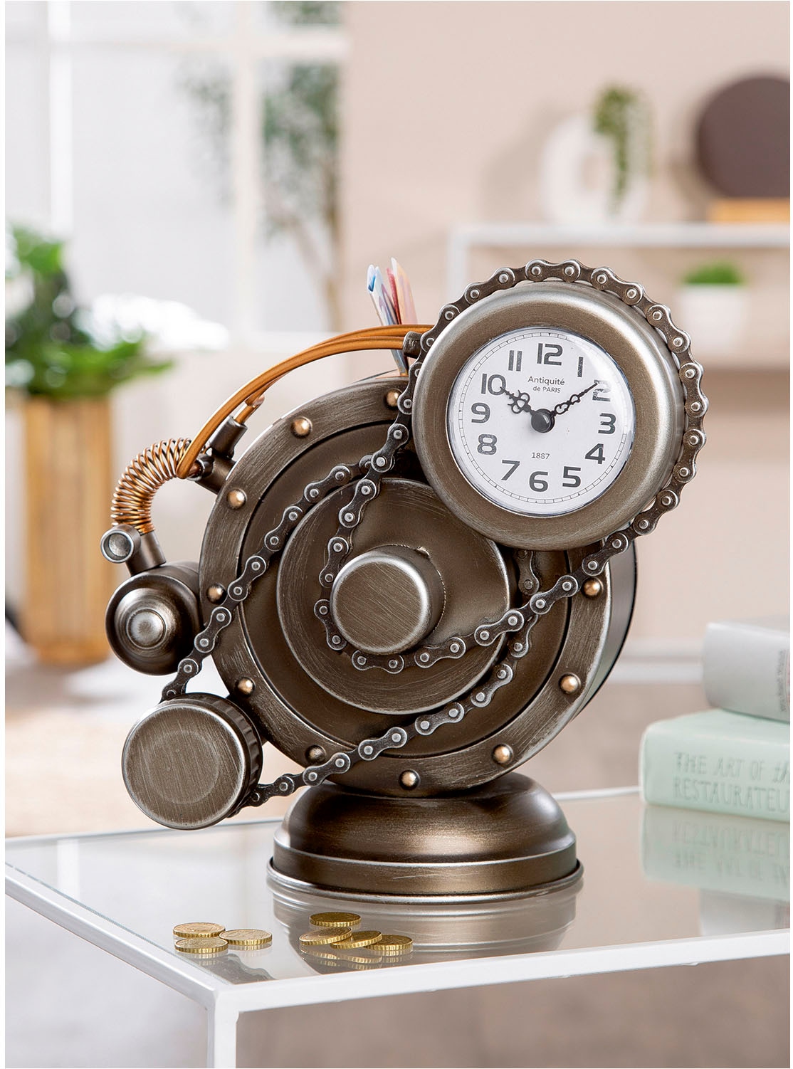 Casablanca by Gilde Tischuhr »Tischuhr/Spardose rund Cada silberfarben H. 25 cm«