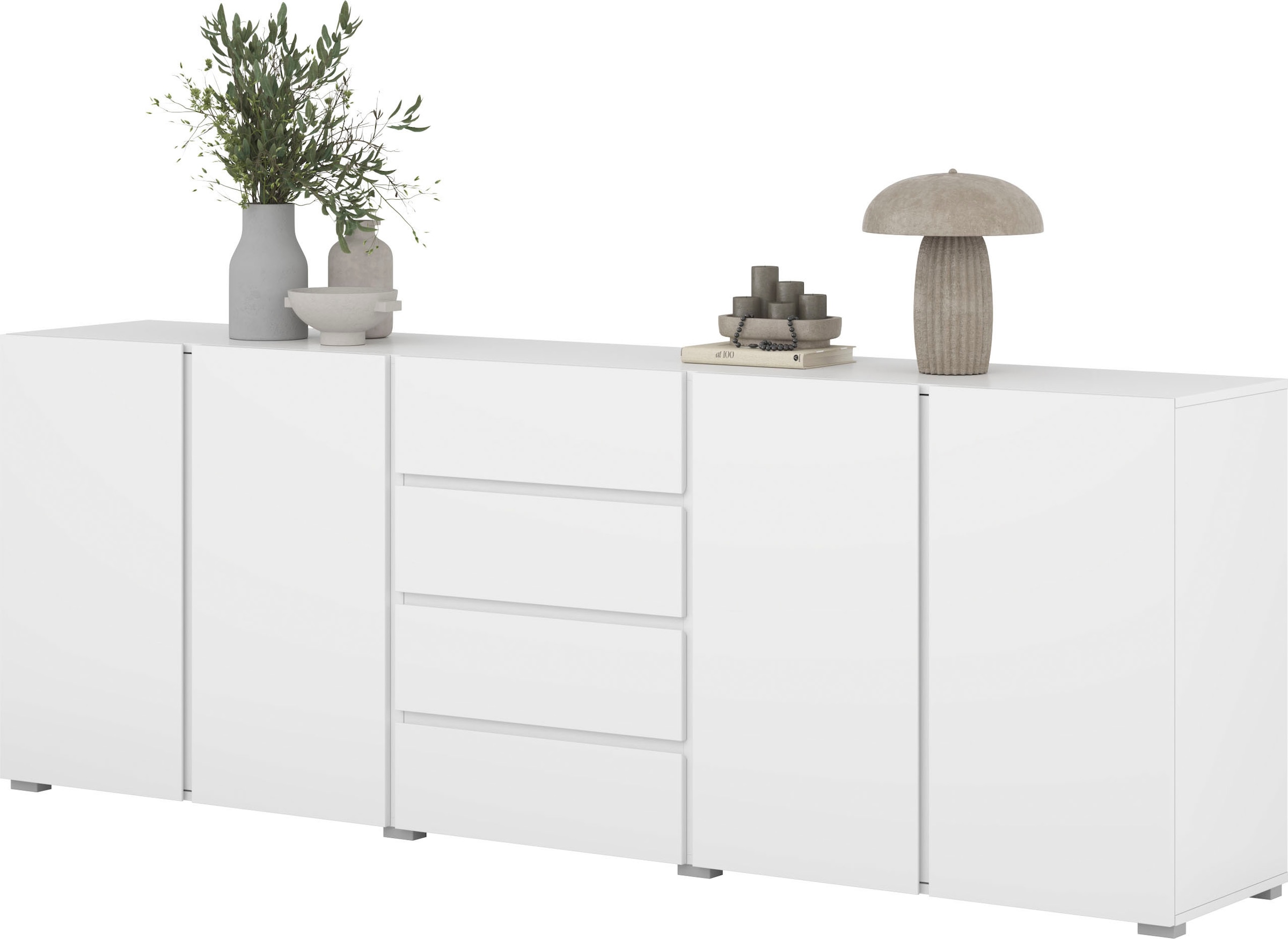GOODproduct Buffet »Metric,Breite 222 cm, grifflose Kommode 4 Türen/4 Schubkästen« commode à tiroirs avec beaucoup de rangement, étagères réglables