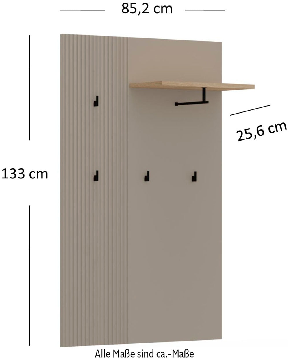 Home affaire Panneau de vestiaire »Luminara« 1 cuis tlg. Wandgarderobe breit mit eleganter Rillenoptik - (B/T/H) 85/26/133 cm