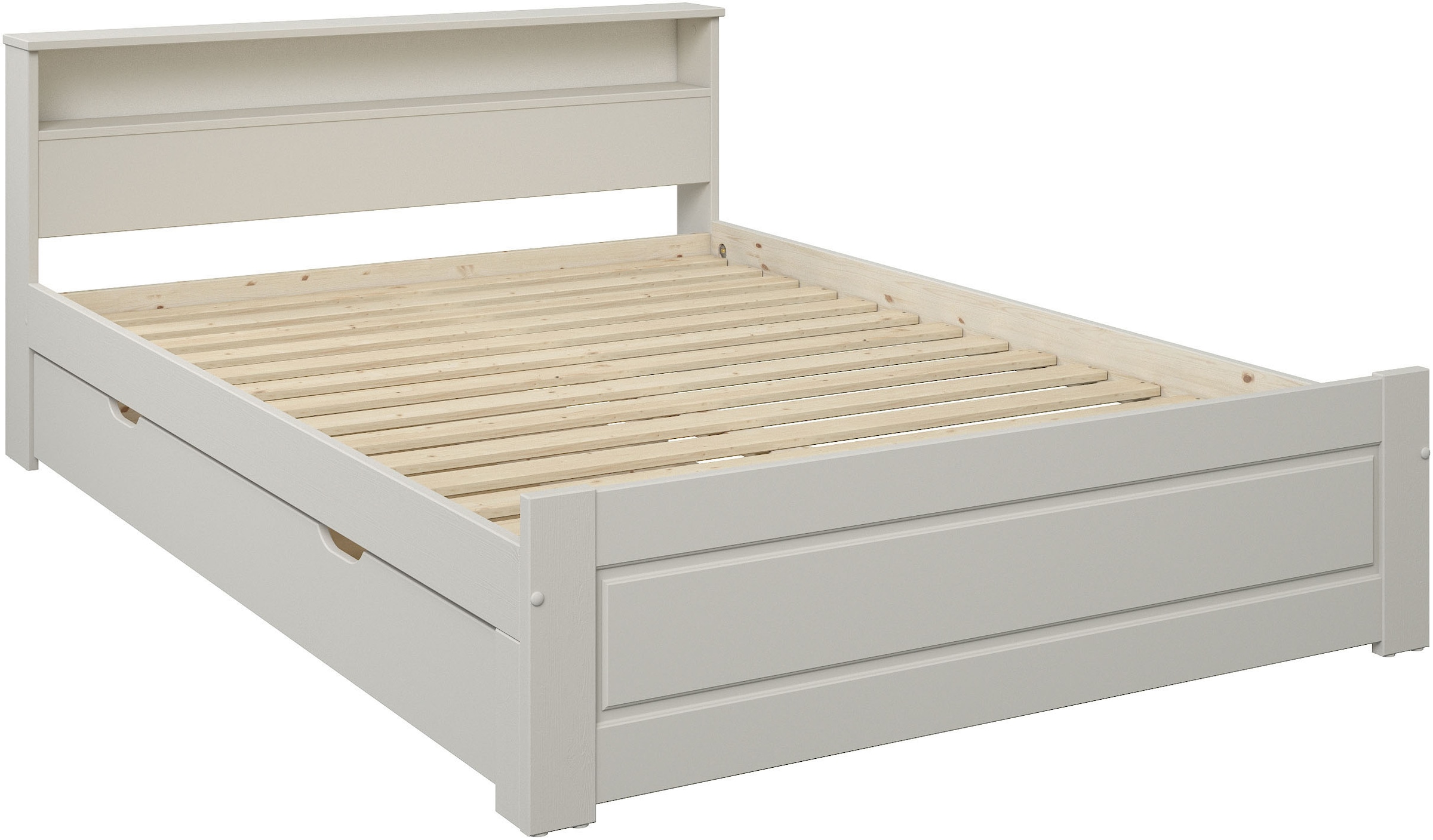 GOODproduct Lit en bois massif »FLAVION,  Jugendbett, Stauraum, FSC® zertifizierte Kiefer« Largeur : 90, 140, 180,  Produit de qualité, étagère, aspect cassette, tiroir en option