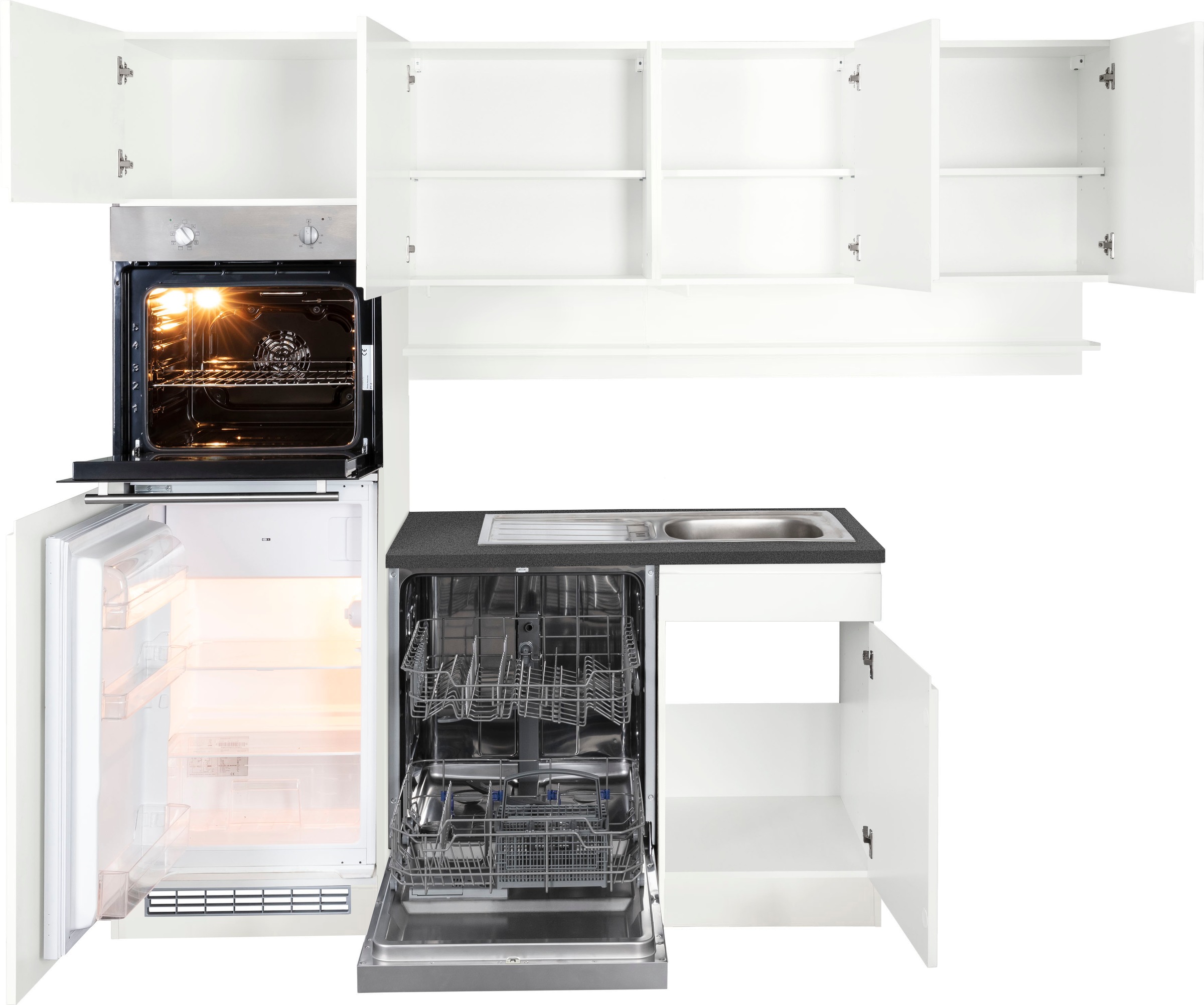 KOCHSTATION »KS-Virginia,neu in verbesserter Ausführung« Arbeitsplatte 38 mm stark, Stauraum, Softclose,  Stellbreite 230/190 cm, Soft-Close, ohne E-Geräte