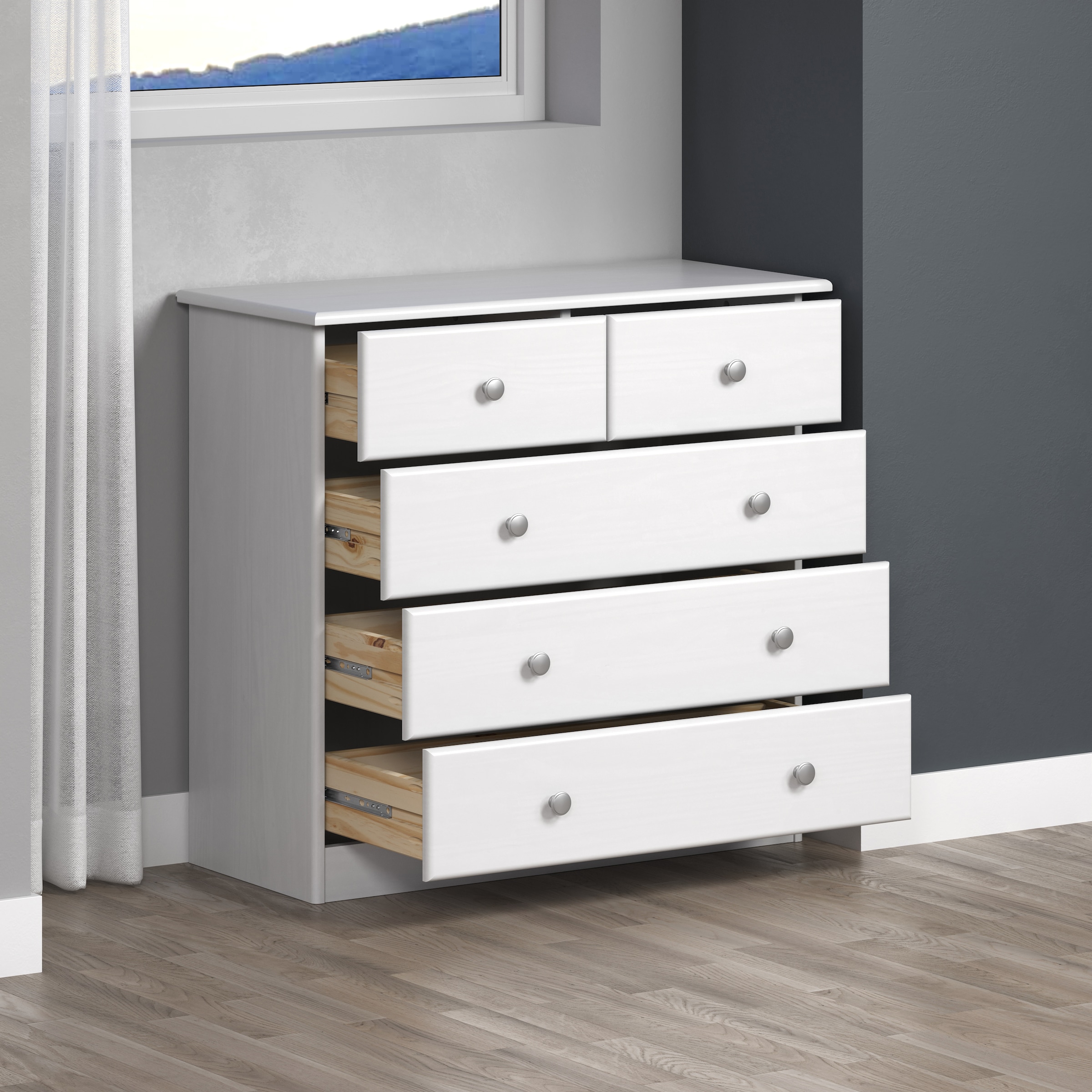 Home affaire Schubkastenkommode »Delsbo Kommode Wäscheschrank Beistellschrank Schrank Bestseller« Landhaus Design aus Kiefernholz, 1 Stk. tlg. Massivholz Sideboard mit 5 Schubladen - Metall-Knopfgriffe
