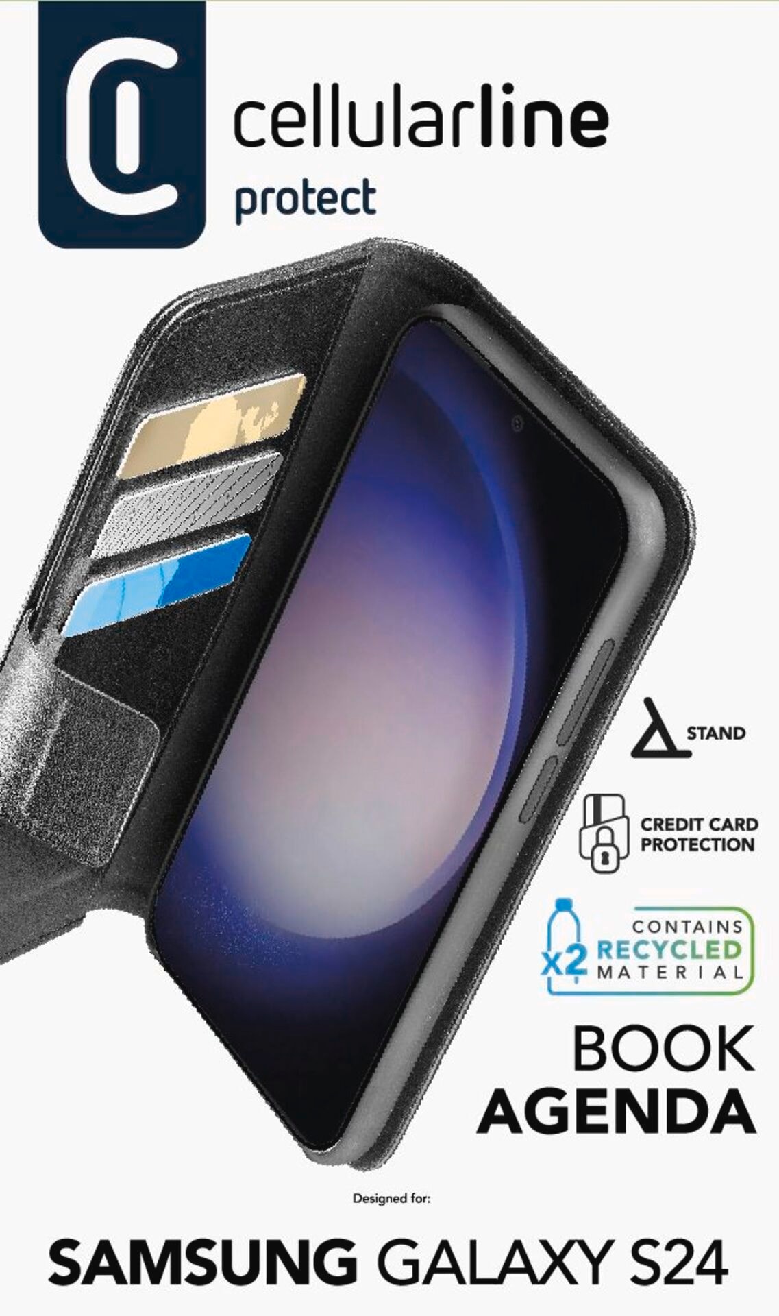 Cellularline Flip Case »Book Agenda 2 Case für Samsung Galaxy S24« Handycover Bookcover Schutzhülle Handyschutzhülle stossfest kratzfest