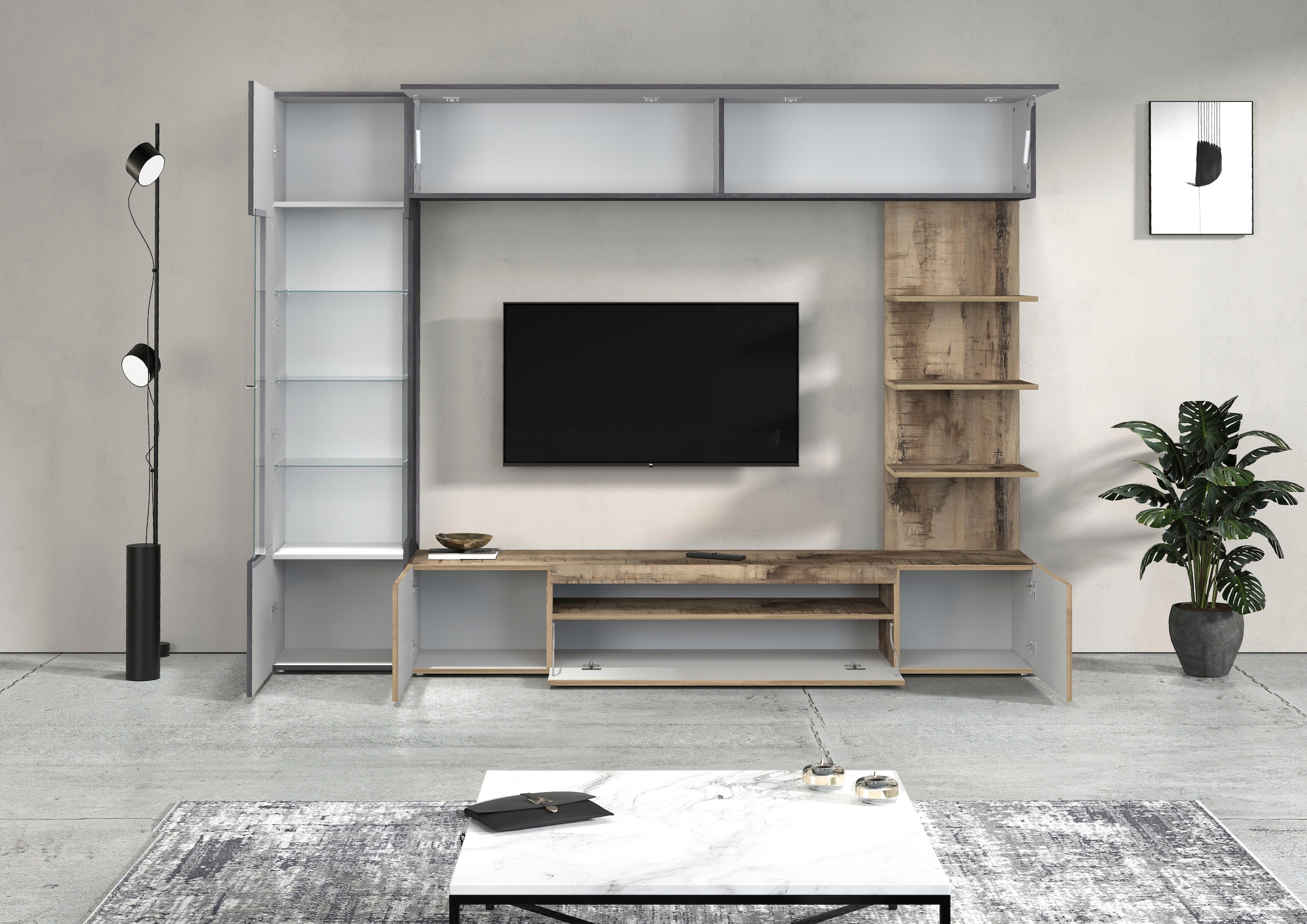 GOODproduct Wohnwand »Wohnwand New Egypt, Anbauwand, Medienwand, Wohnzimmerwand« Weiss in Hochglanz, alle anderen Farben in matter Ausführung., 4 Stk. tlg.