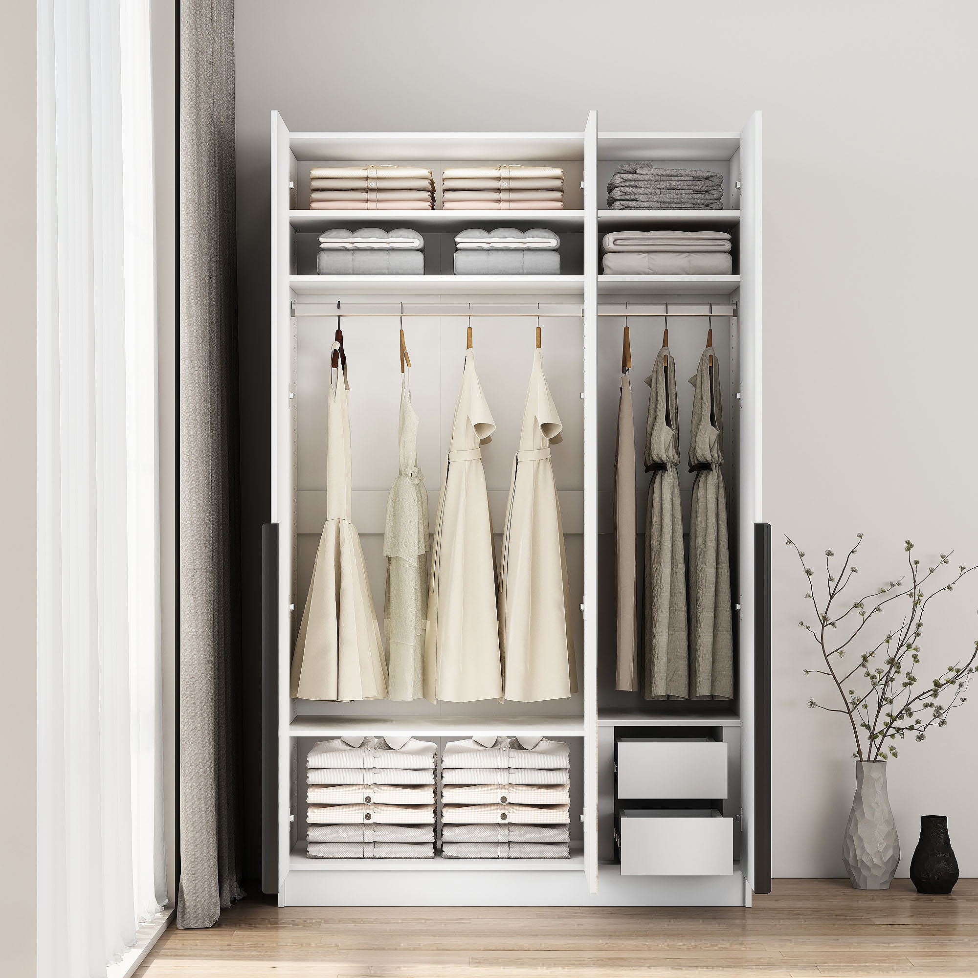 GOODproduct Kleiderschrank »Annor Schlafzimmerschrank Breite 122cm hochglanz Schrank Garderobe« Drehtürenschrank mit perfekter Innenausstattung - elegante Türgriffe